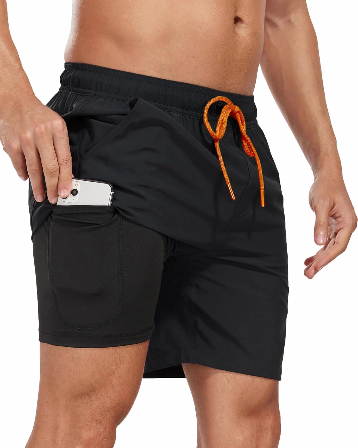 Mens Swim Trunks with Compression Liner 2 in 1 Quick Dry Swimming Shorts Swimwear Bathing Suits with Pockets