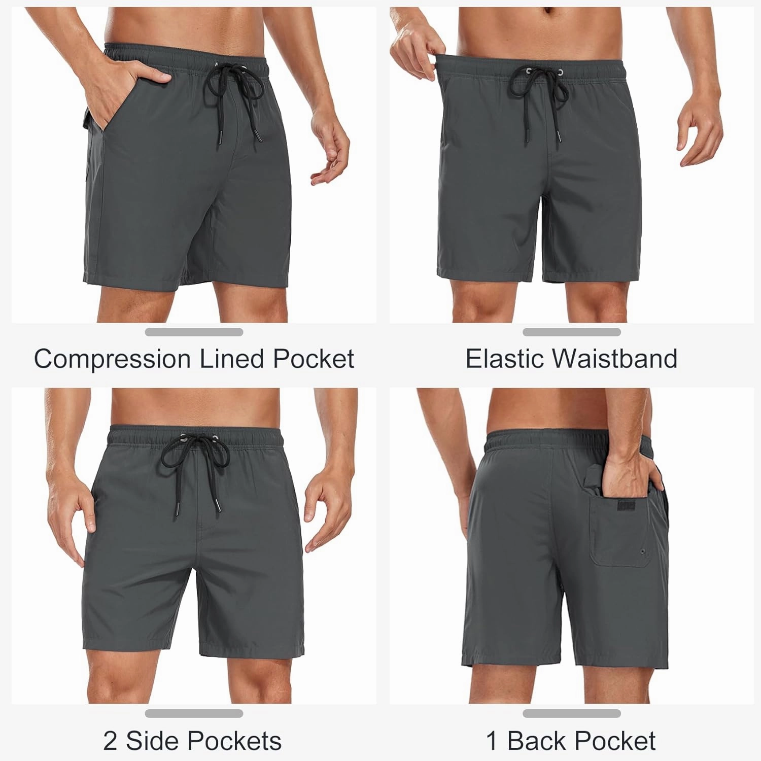 Mens Swim Trunks with Compression Liner 2 in 1 Quick Dry Swimming Shorts Swimwear Bathing Suits with Pockets