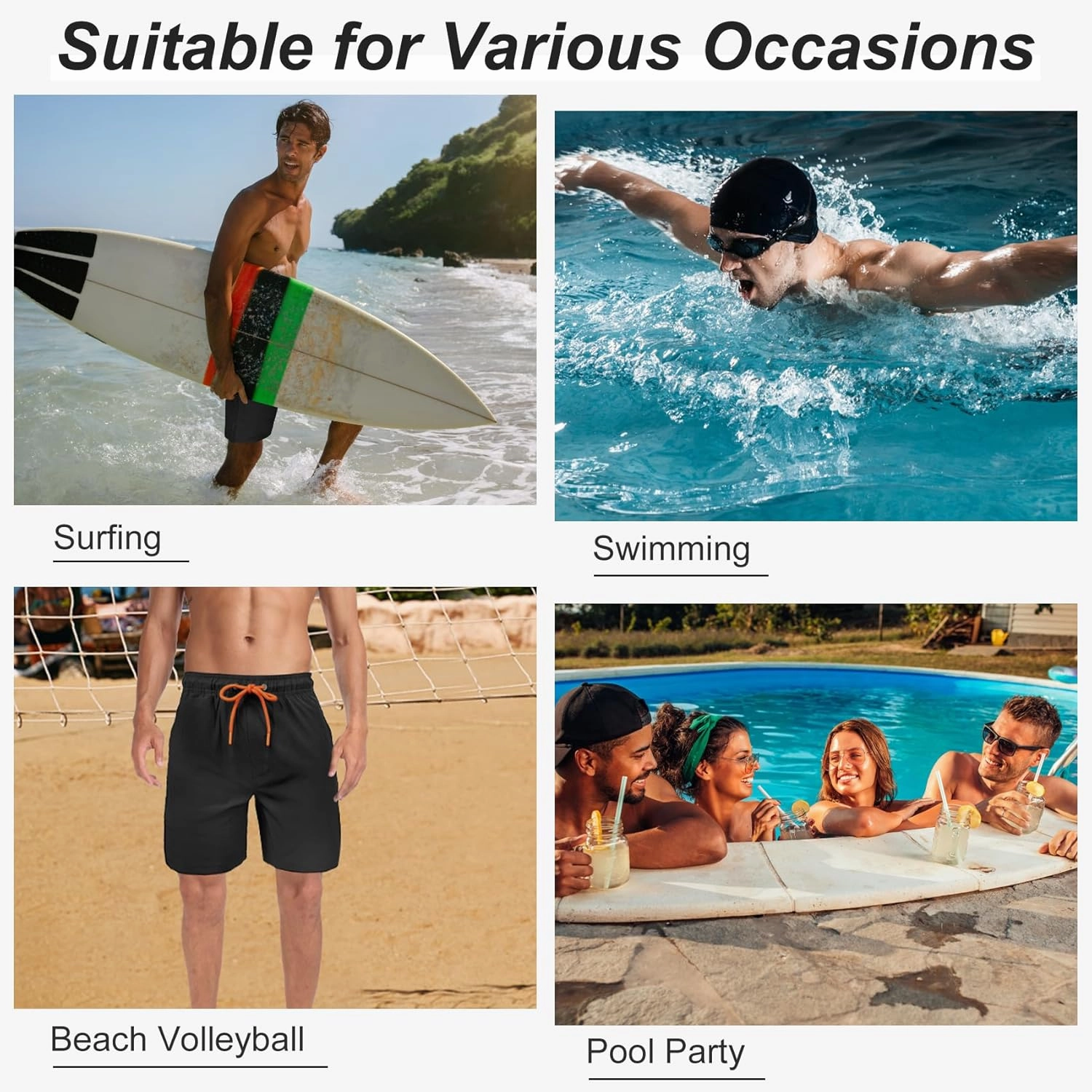 Mens Swim Trunks with Compression Liner 2 in 1 Quick Dry Swimming Shorts Swimwear Bathing Suits with Pockets