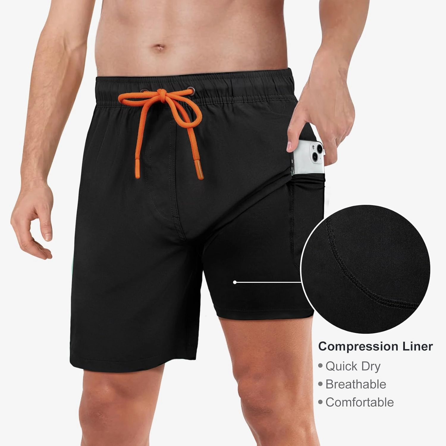 Mens Swim Trunks with Compression Liner 2 in 1 Quick Dry Swimming Shorts Swimwear Bathing Suits with Pockets