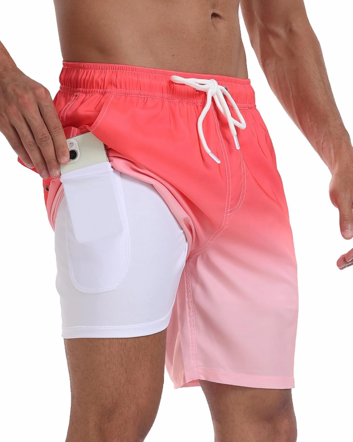 Mens Swim Trunks with Compression Liner 2 in 1 Quick Dry Swimming Shorts Swimwear Bathing Suits with Pockets