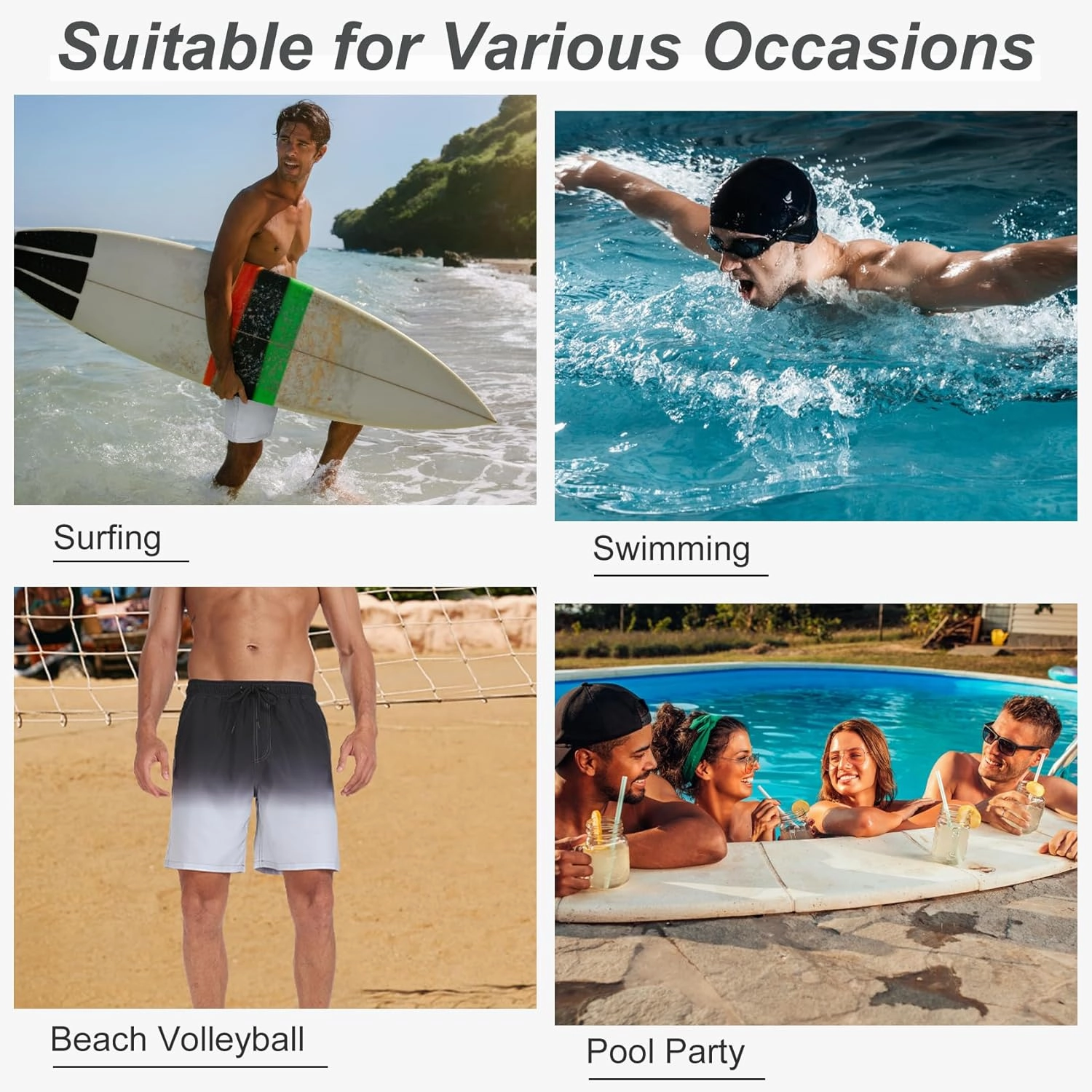 Mens Swim Trunks with Compression Liner 2 in 1 Quick Dry Swimming Shorts Swimwear Bathing Suits with Pockets