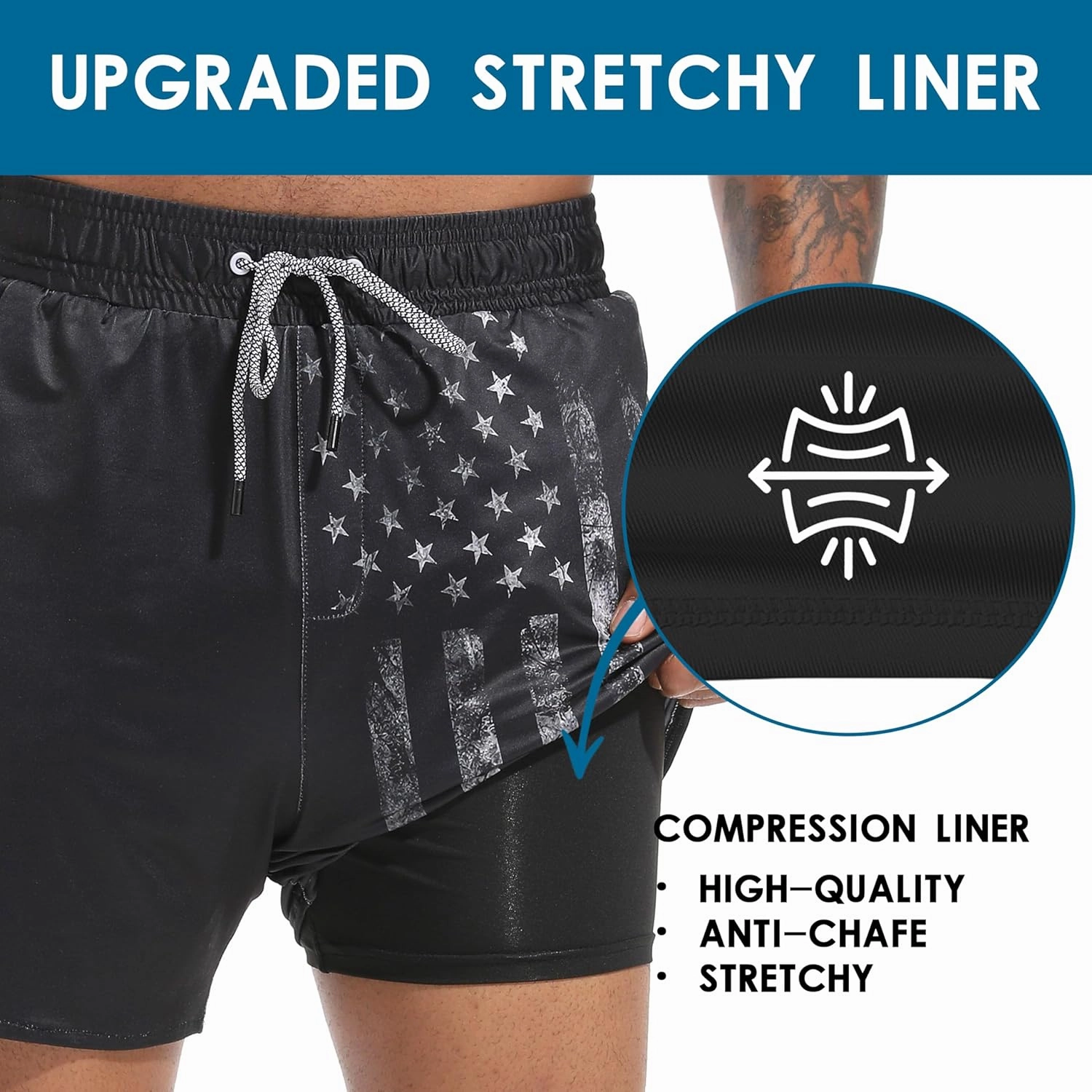 Mens Swim Trunks with Compression Liner 5.5" Board Shorts with Zipper Pockets 2 in 1 Quick Dry Bathing Suits