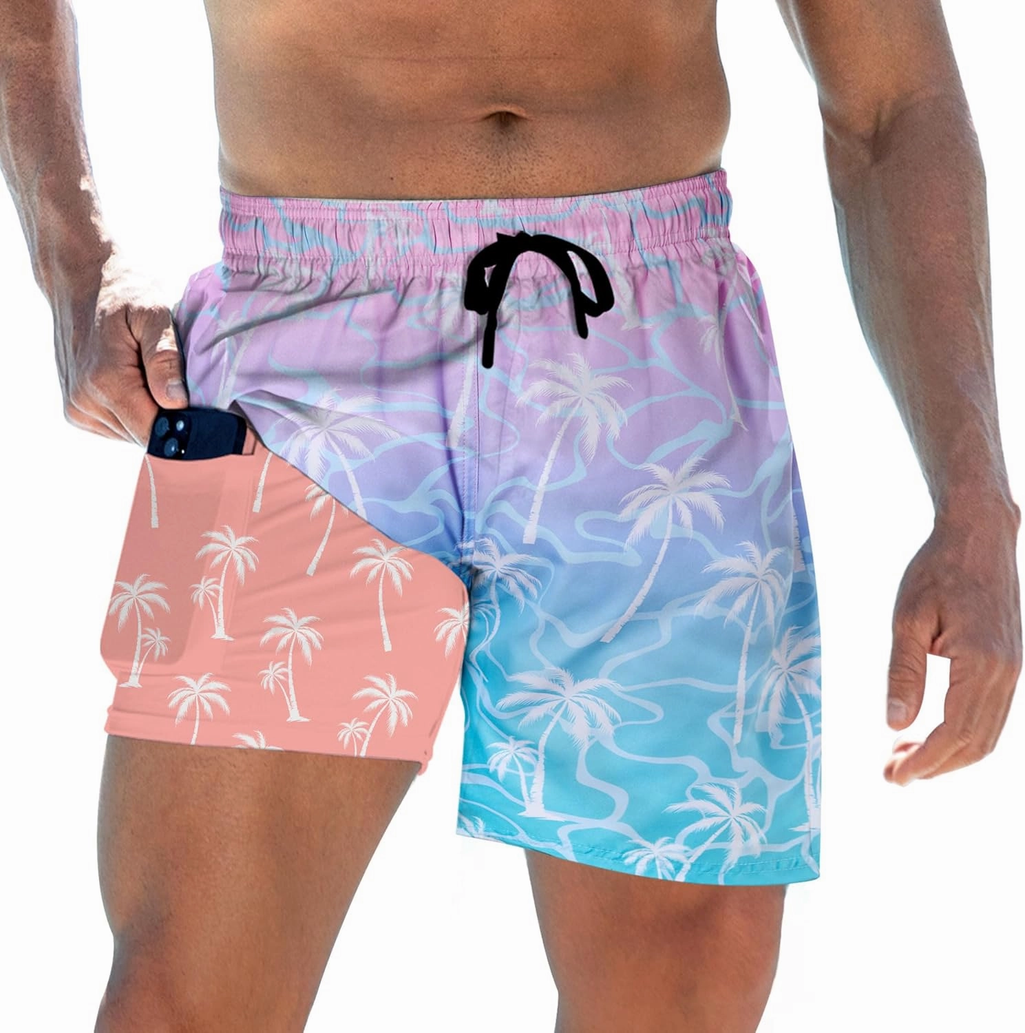 Mens Swim Trunks with Compression Liner 5.5" Inseam Quick Dry Swimsuit Shorts S-XXL