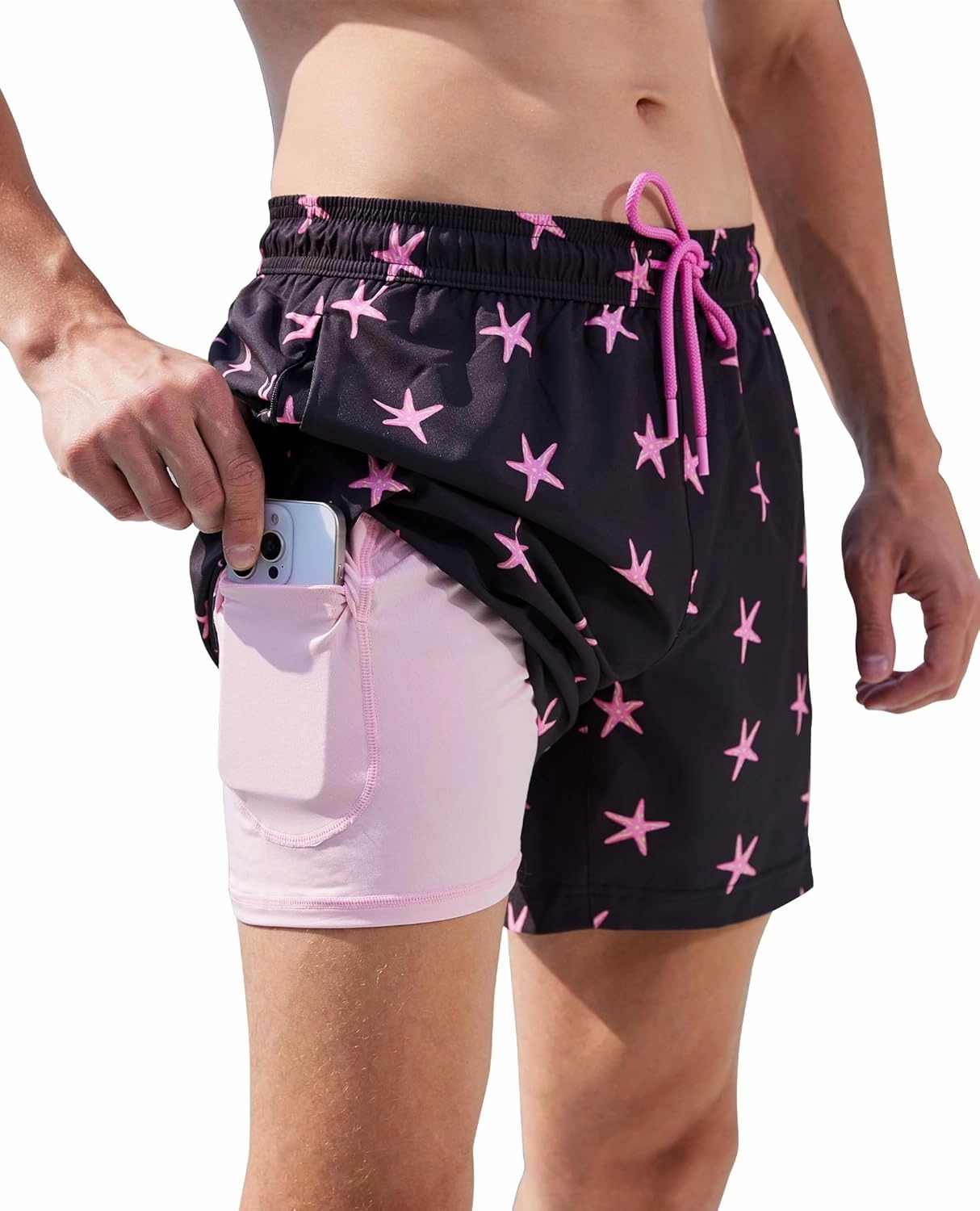Mens Swim Trunks with Compression Liner 5 Inch Inseam Swimming Trunks Board Shorts for Men Bathing Suit