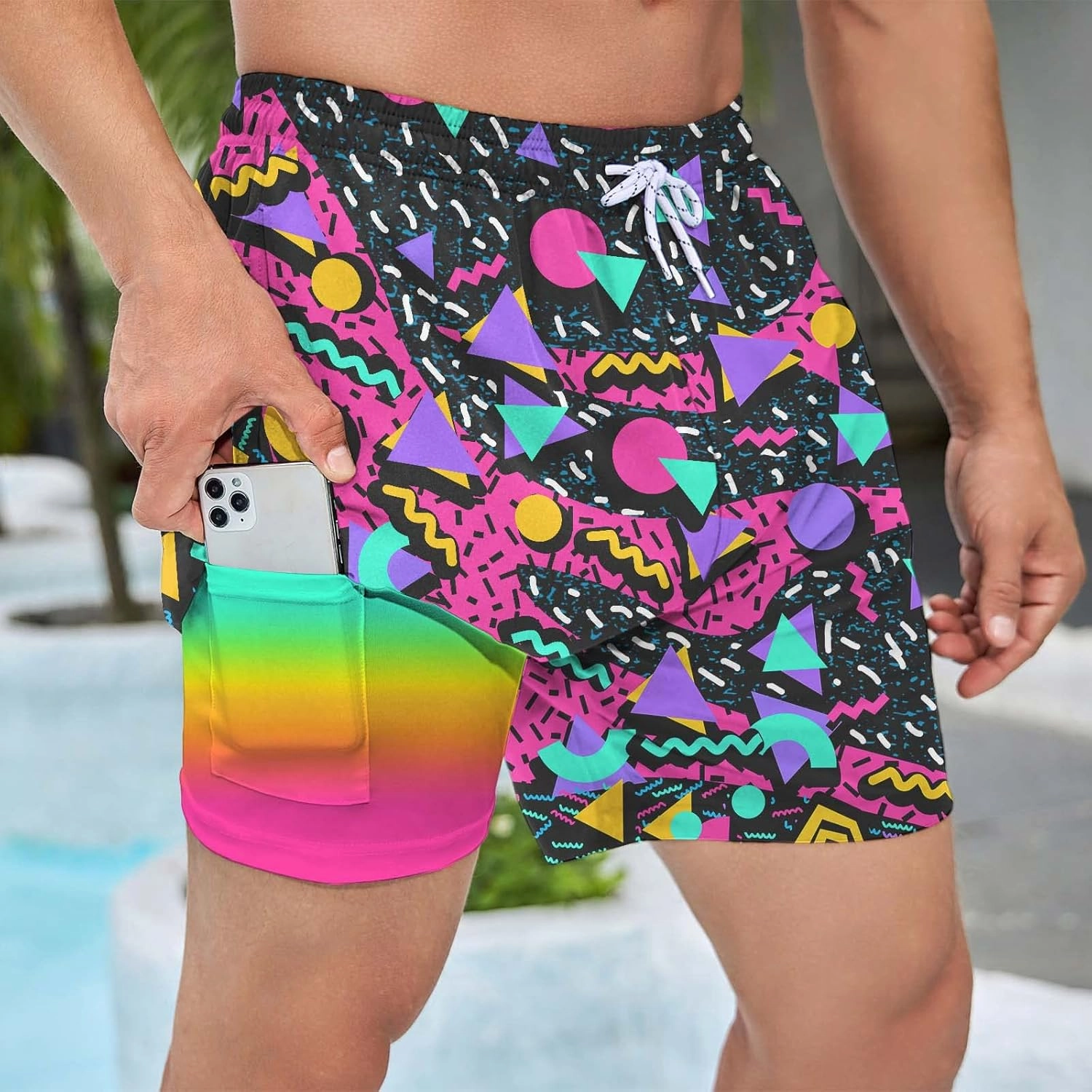 Mens Swim Trunks with Compression Liner 5 Inseam Quick Dry Swimwear Bathing Suit Swimming Board Shorts with 4 Pocket