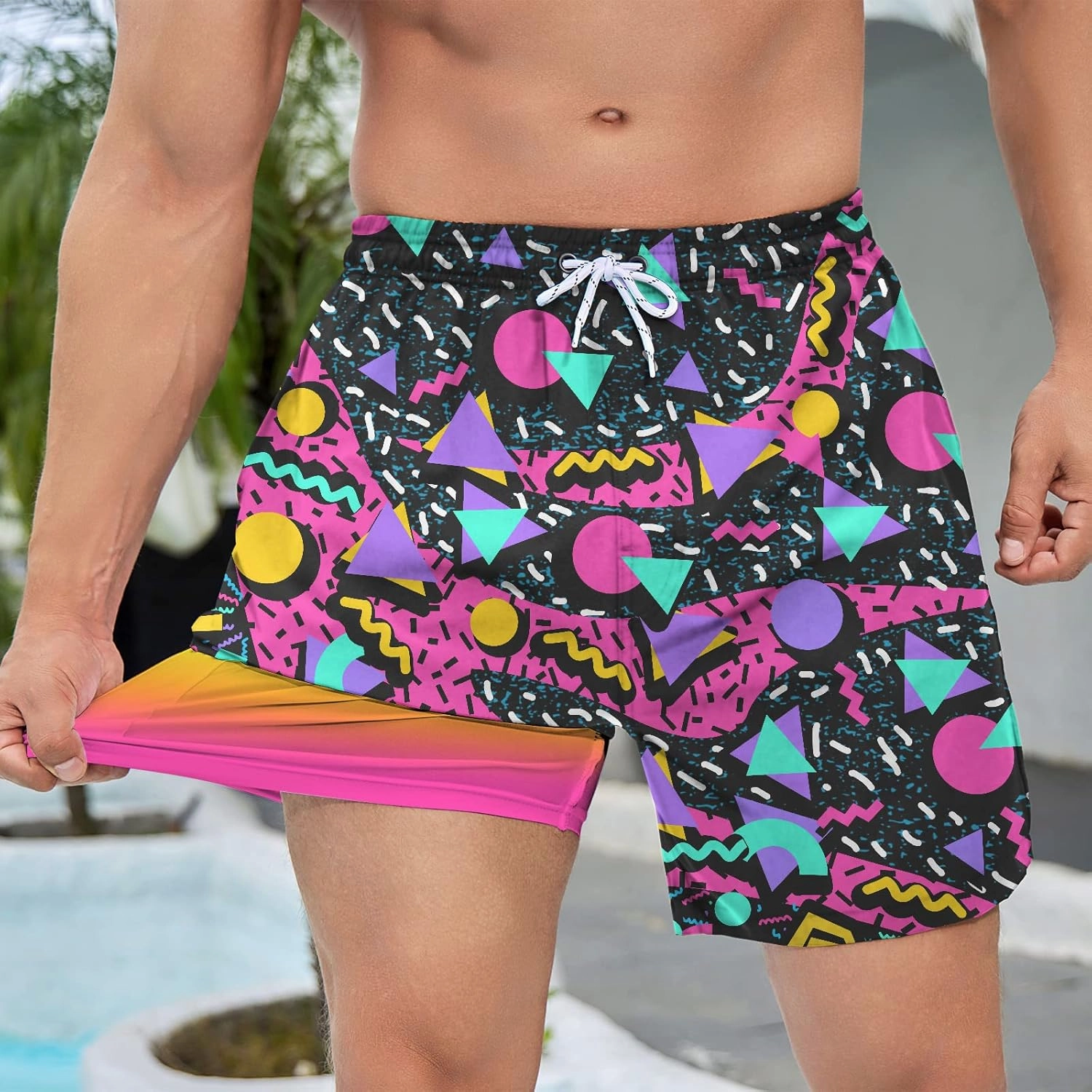 Mens Swim Trunks with Compression Liner 5 Inseam Quick Dry Swimwear Bathing Suit Swimming Board Shorts with 4 Pocket