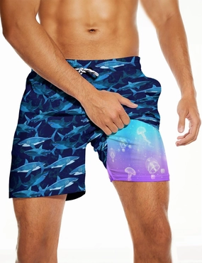 Mens Swim Trunks with Compression Liner 5 Inseam Quick Dry Swimwear Bathing Suit Swimming Board Shorts with 4 Pocket