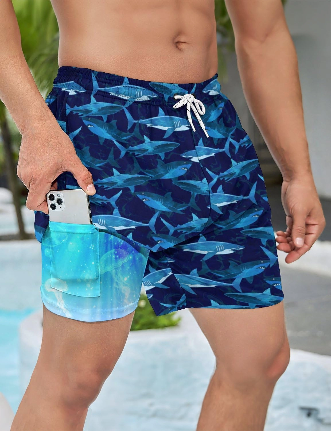 Mens Swim Trunks with Compression Liner 5 Inseam Quick Dry Swimwear Bathing Suit Swimming Board Shorts with 4 Pocket
