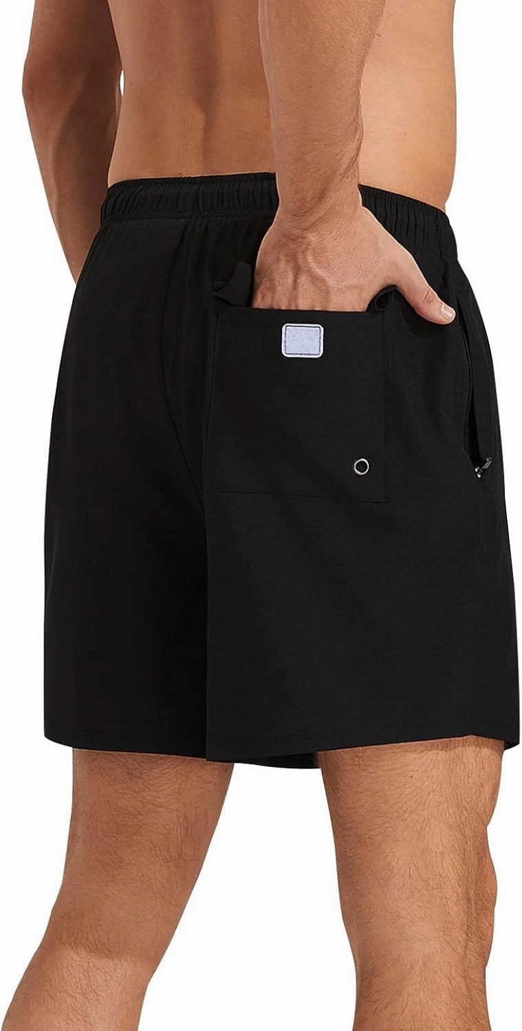 Mens Swim Trunks with Compression Liner 5" Stretch Beach Shorts 2 in 1 Quick Dry with Zipper Pockets Board Shorts