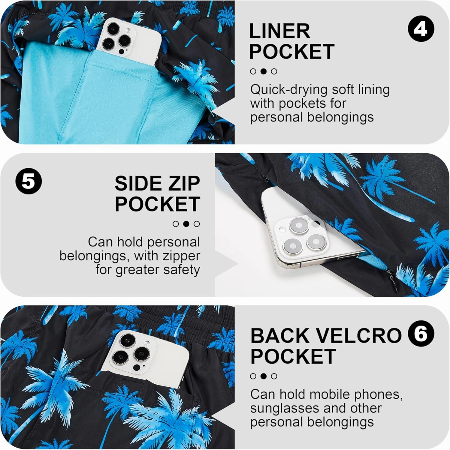 Mens Swim Trunks with Compression Liner 5" Stretch Board Shorts Quick Dry Zipper Pockets 2 in 1 Mens Bathing Suits