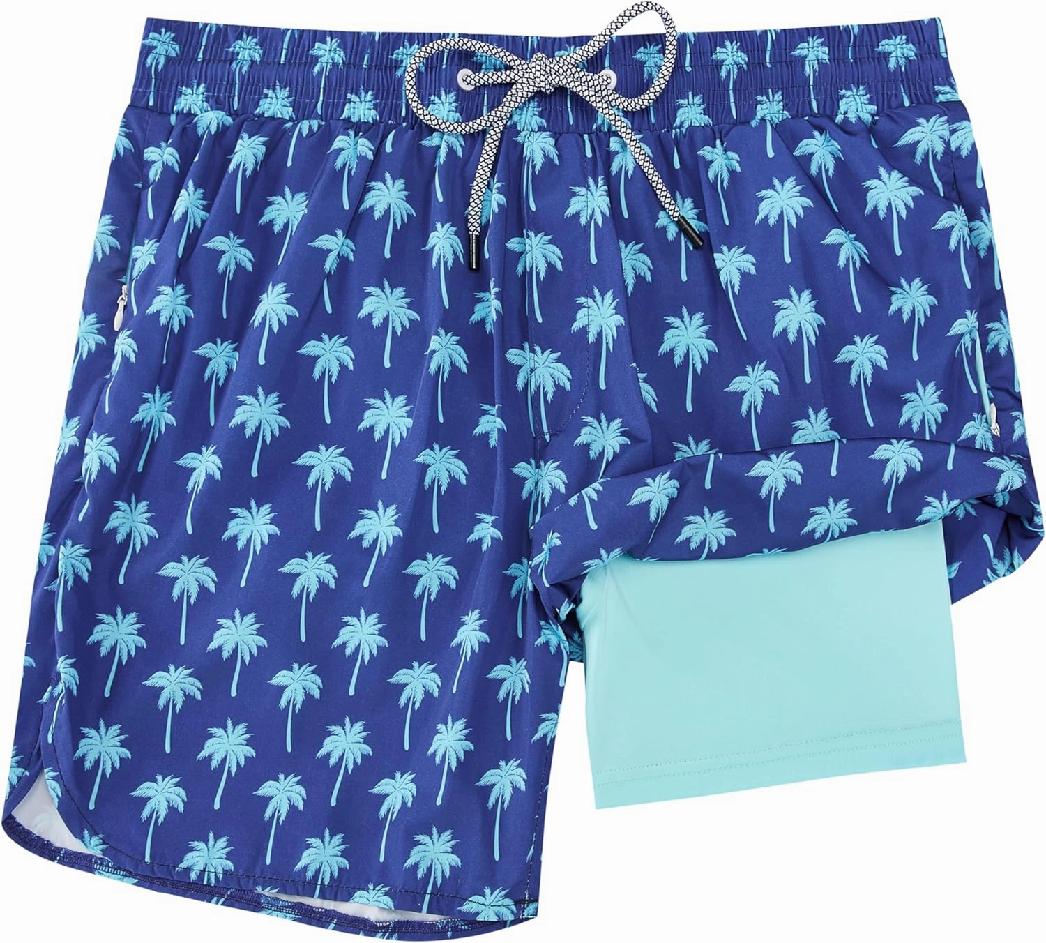 Mens Swim Trunks with Compression Liner 5" Stretch Board Shorts Quick Dry Zipper Pockets 2 in 1 Mens Bathing Suits