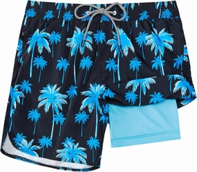 Mens Swim Trunks with Compression Liner 5" Stretch Board Shorts Quick Dry Zipper Pockets 2 in 1 Mens Bathing Suits