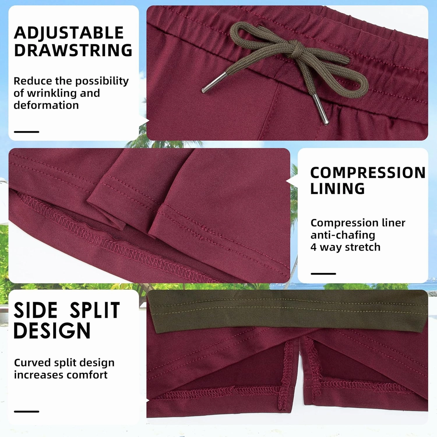 Mens Swim Trunks with Compression Liner 7" Board Shorts with Zipper Pockets 2 in 1 Quick Dry Bathing Suits
