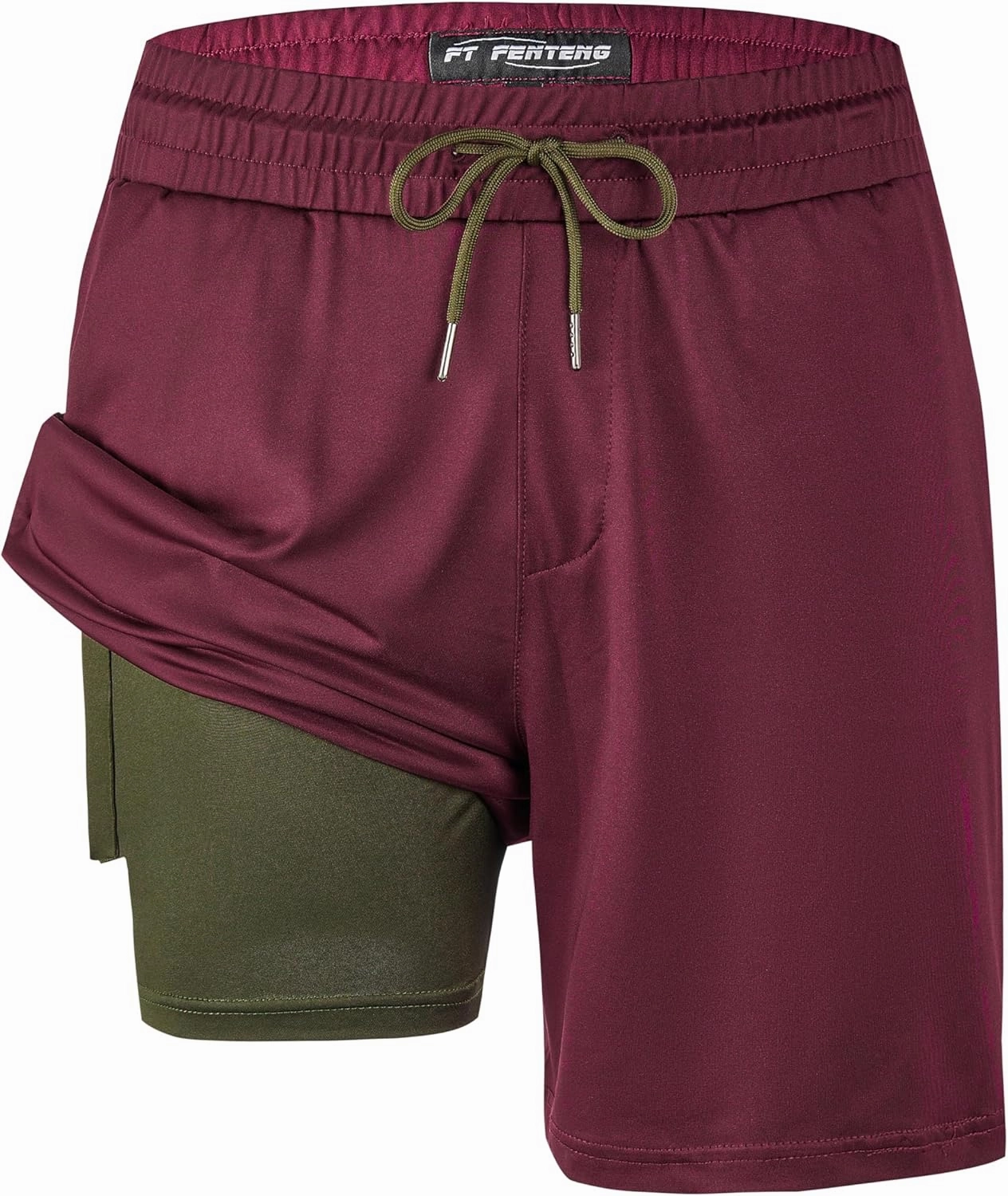 Mens Swim Trunks with Compression Liner 7" Board Shorts with Zipper Pockets 2 in 1 Quick Dry Bathing Suits