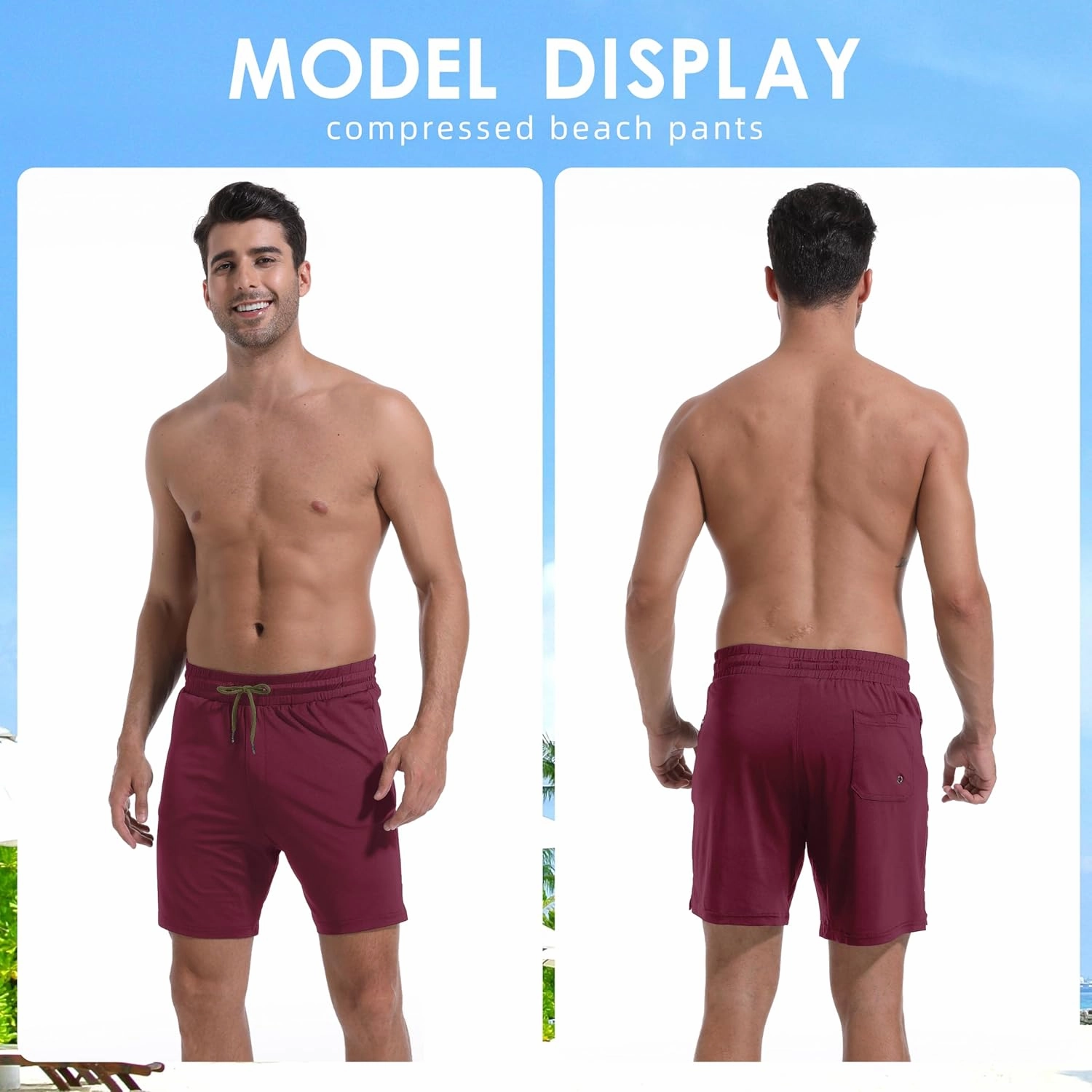 Mens Swim Trunks with Compression Liner 7" Board Shorts with Zipper Pockets 2 in 1 Quick Dry Bathing Suits