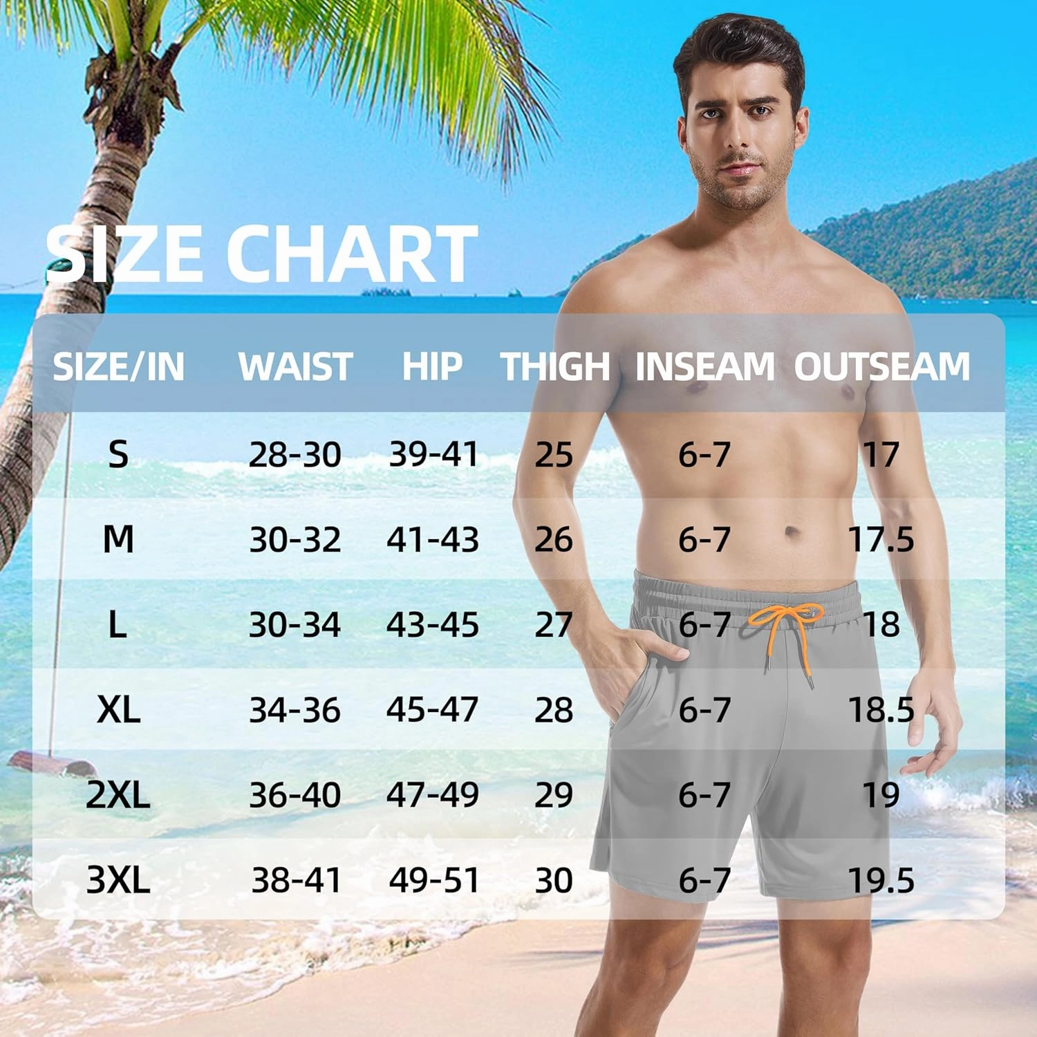 Mens Swim Trunks with Compression Liner 7" Board Shorts with Zipper Pockets 2 in 1 Quick Dry Bathing Suits
