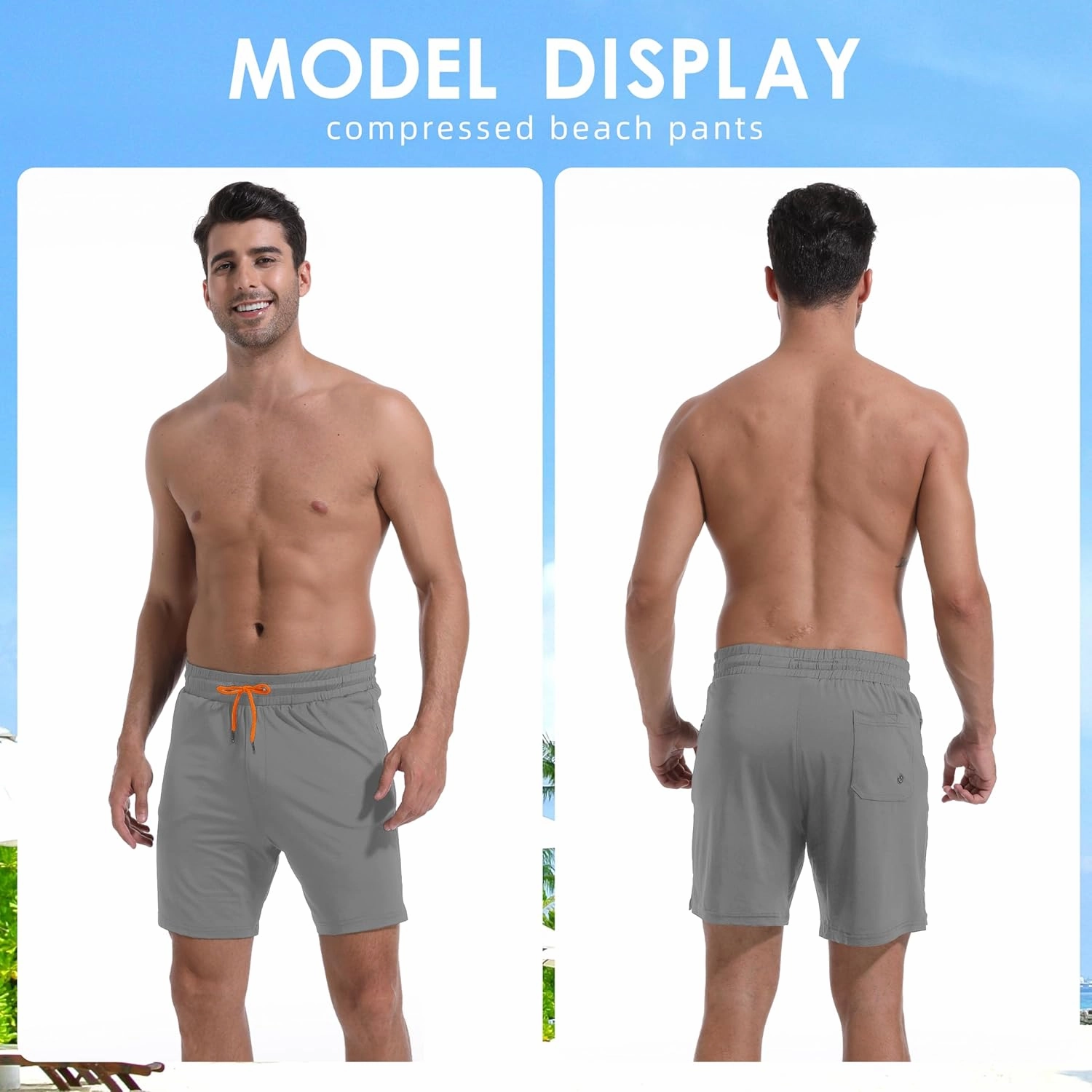 Mens Swim Trunks with Compression Liner 7" Board Shorts with Zipper Pockets 2 in 1 Quick Dry Bathing Suits