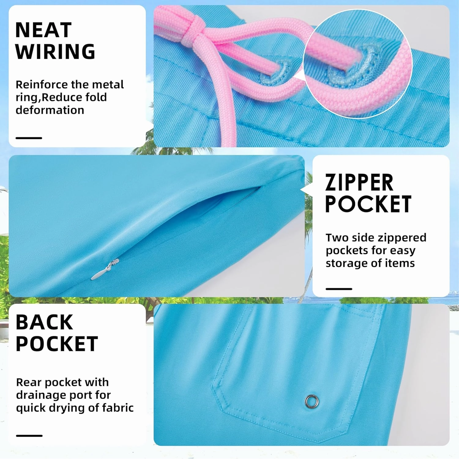 Mens Swim Trunks with Compression Liner 7" Board Shorts with Zipper Pockets 2 in 1 Quick Dry Bathing Suits