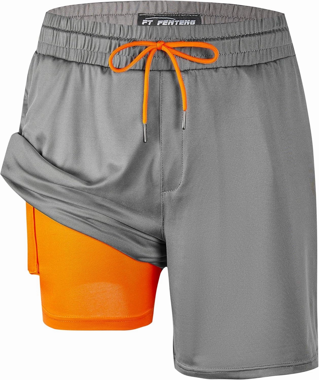 Mens Swim Trunks with Compression Liner 7" Board Shorts with Zipper Pockets 2 in 1 Quick Dry Bathing Suits