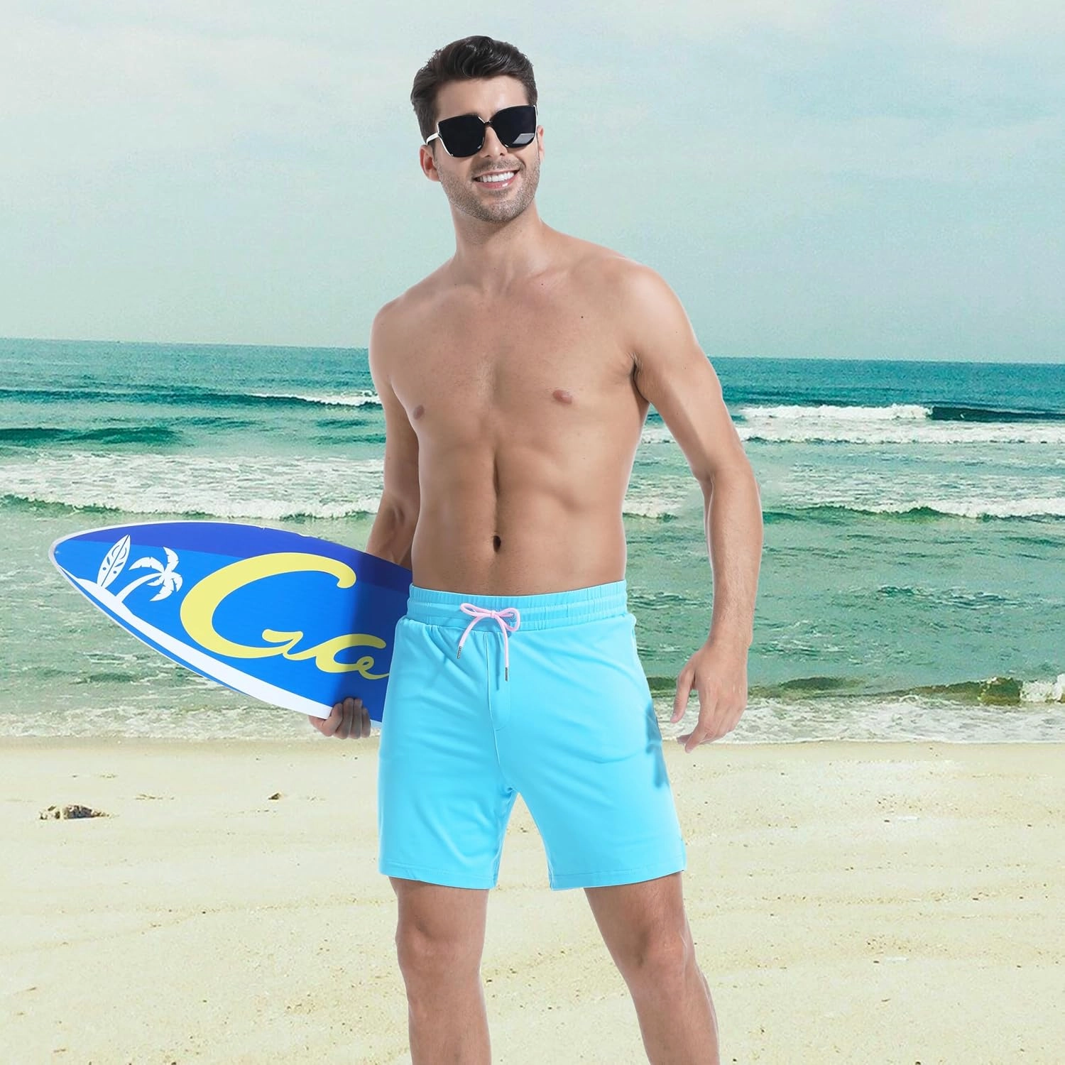 Mens Swim Trunks with Compression Liner 7" Board Shorts with Zipper Pockets 2 in 1 Quick Dry Bathing Suits