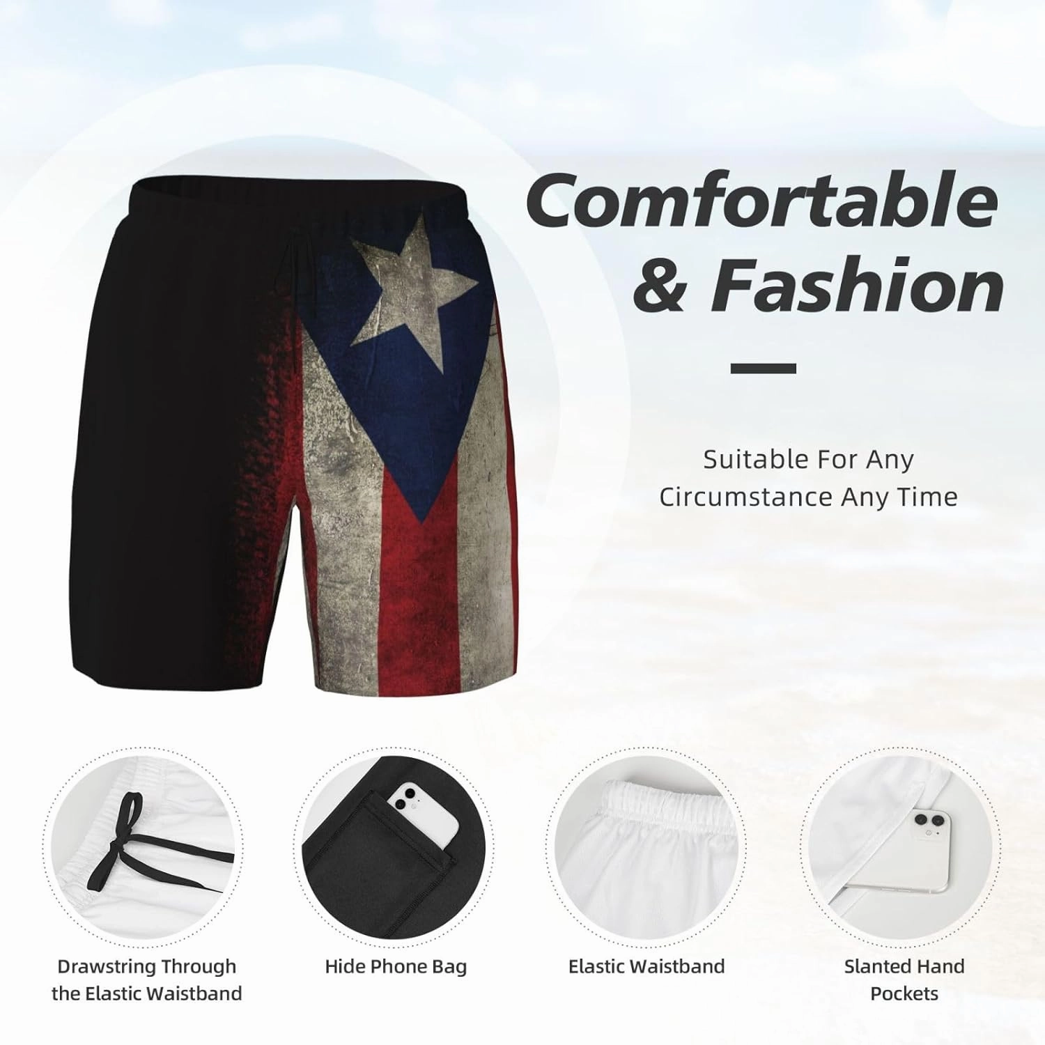 Mens Swim Trunks with Compression Liner 9 Inch Inseam Quick Dry Board Shorts