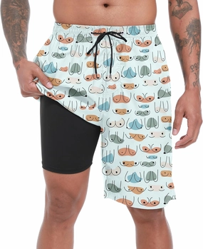 Mens Swim Trunks with Compression Liner 9" Board Shorts 2 in 1 Quick Dry Beach Swimwear Bathing Suits for Men