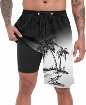 Mens Swim Trunks with Compression Liner 9" Board Shorts 2 in 1 Quick Dry Beach Swimwear Bathing Suits for Men