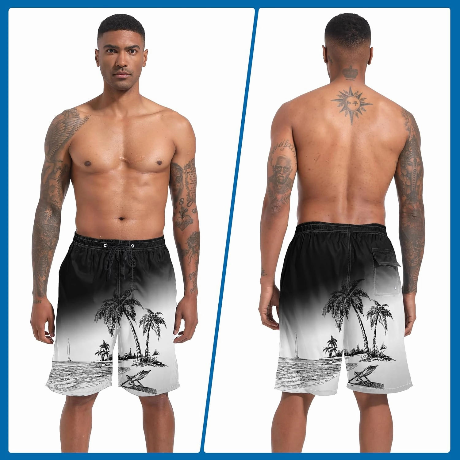 Mens Swim Trunks with Compression Liner 9" Board Shorts 2 in 1 Quick Dry Beach Swimwear Bathing Suits for Men