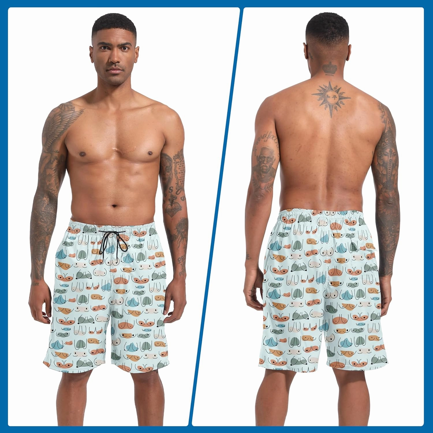 Mens Swim Trunks with Compression Liner 9" Board Shorts 2 in 1 Quick Dry Beach Swimwear Bathing Suits for Men