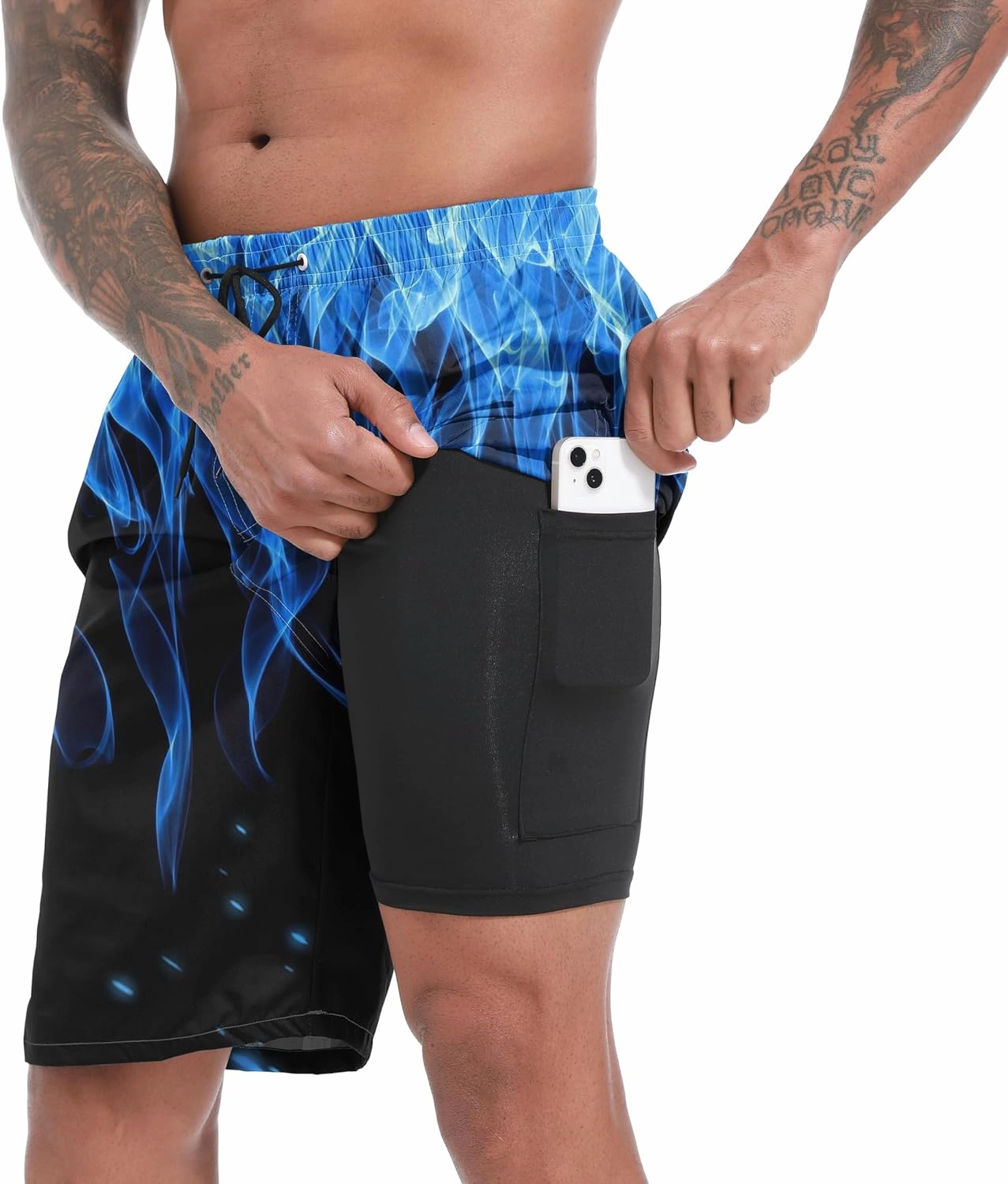 Mens Swim Trunks with Compression Liner 9" Board Shorts 2 in 1 Quick Dry Beach Swimwear Bathing Suits for Men