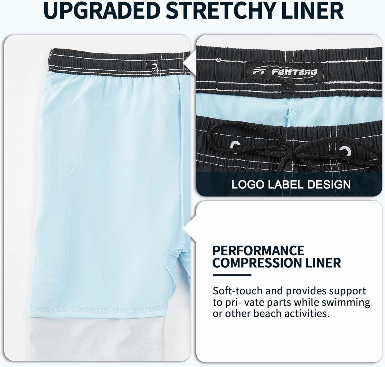 Mens Swim Trunks with Compression Liner 9" Built-in Board Shorts 2 in 1 Quick Dry Bathing Suits with Zipper Pockets