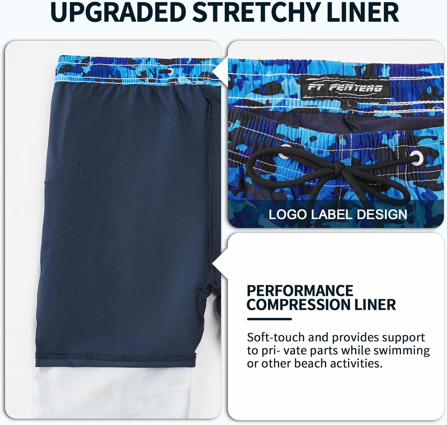 Mens Swim Trunks with Compression Liner 9" Built-in Board Shorts 2 in 1 Quick Dry Bathing Suits with Zipper Pockets