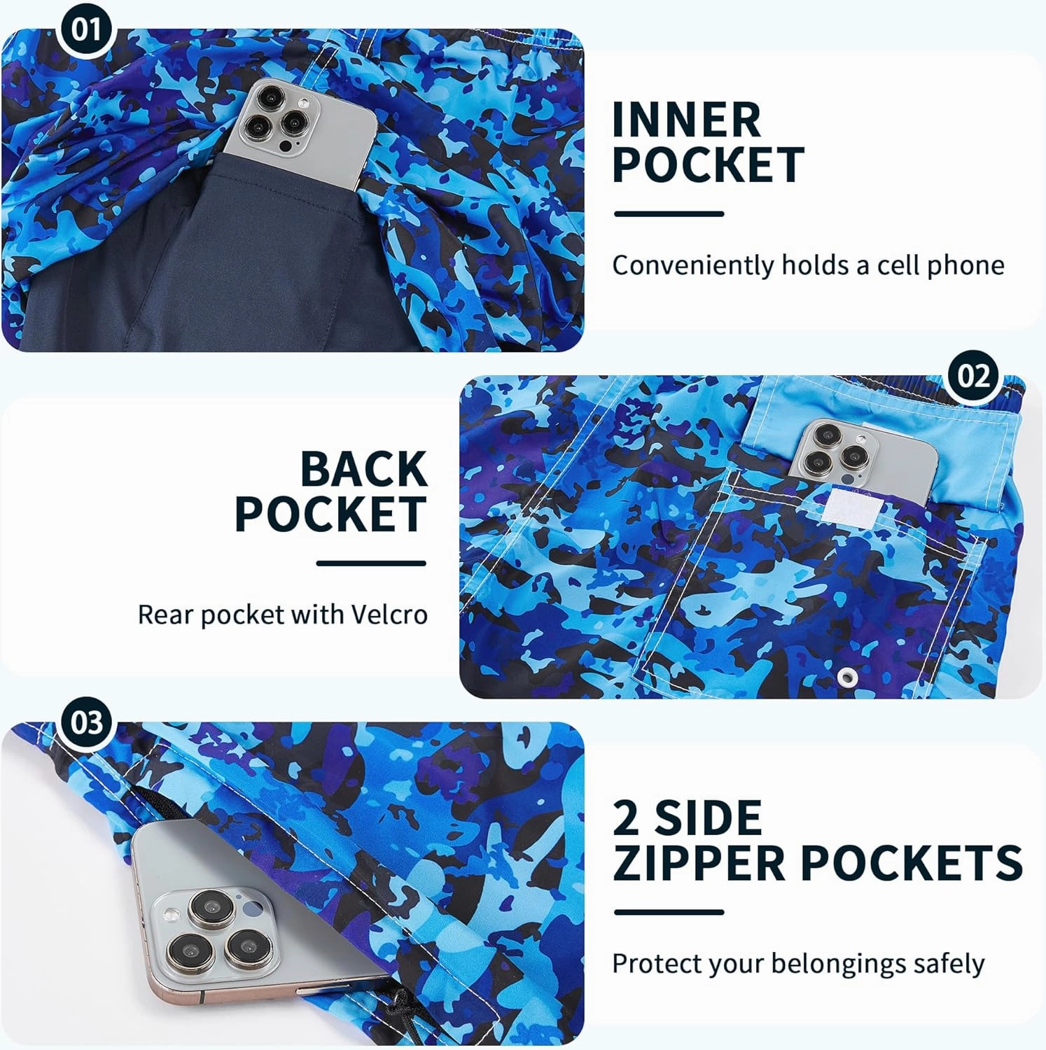 Mens Swim Trunks with Compression Liner 9" Built-in Board Shorts 2 in 1 Quick Dry Bathing Suits with Zipper Pockets