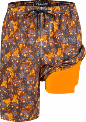 Mens Swim Trunks with Compression Liner 9" Stretch Board Shorts 2 in 1 Quick Dry Swimsuits Bathing Suits