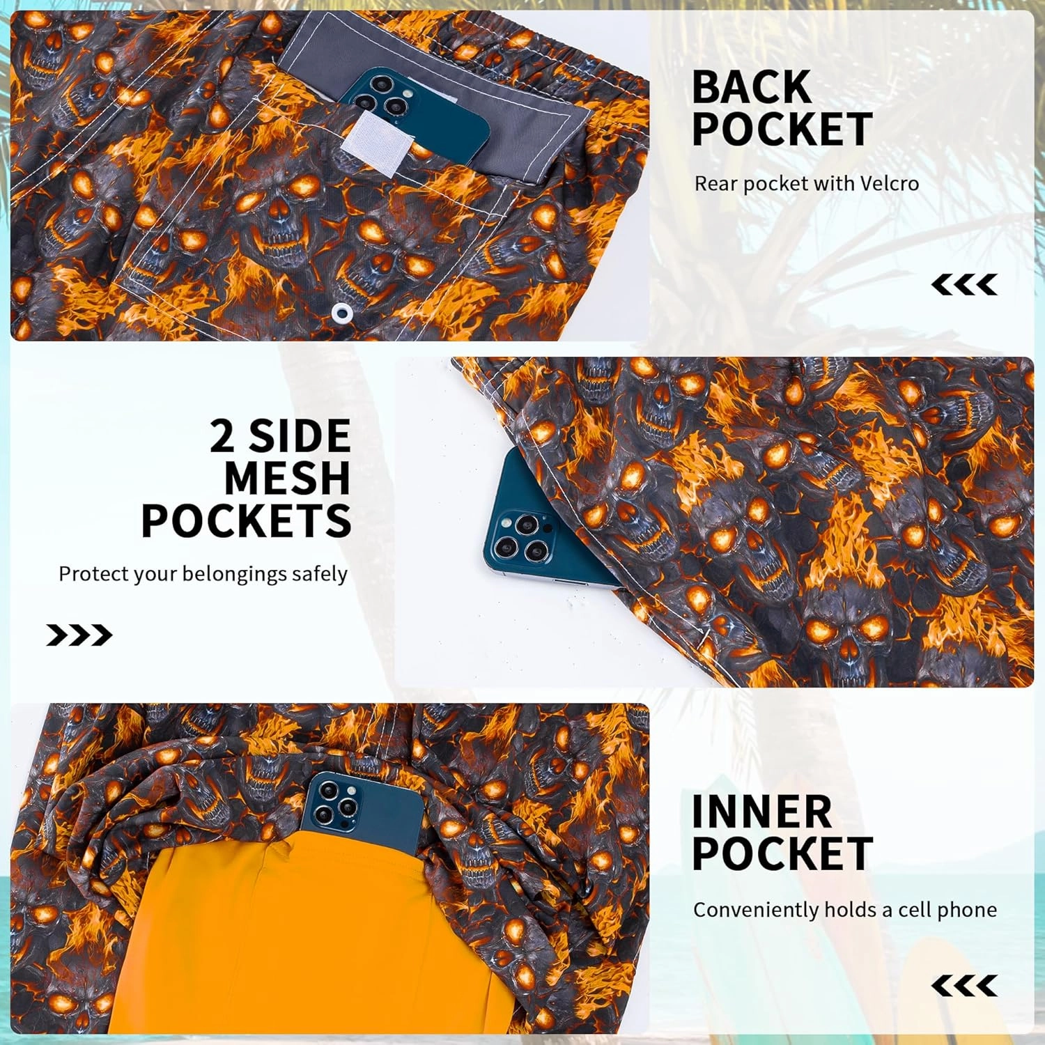 Mens Swim Trunks with Compression Liner 9" Stretch Board Shorts 2 in 1 Quick Dry Swimsuits Bathing Suits