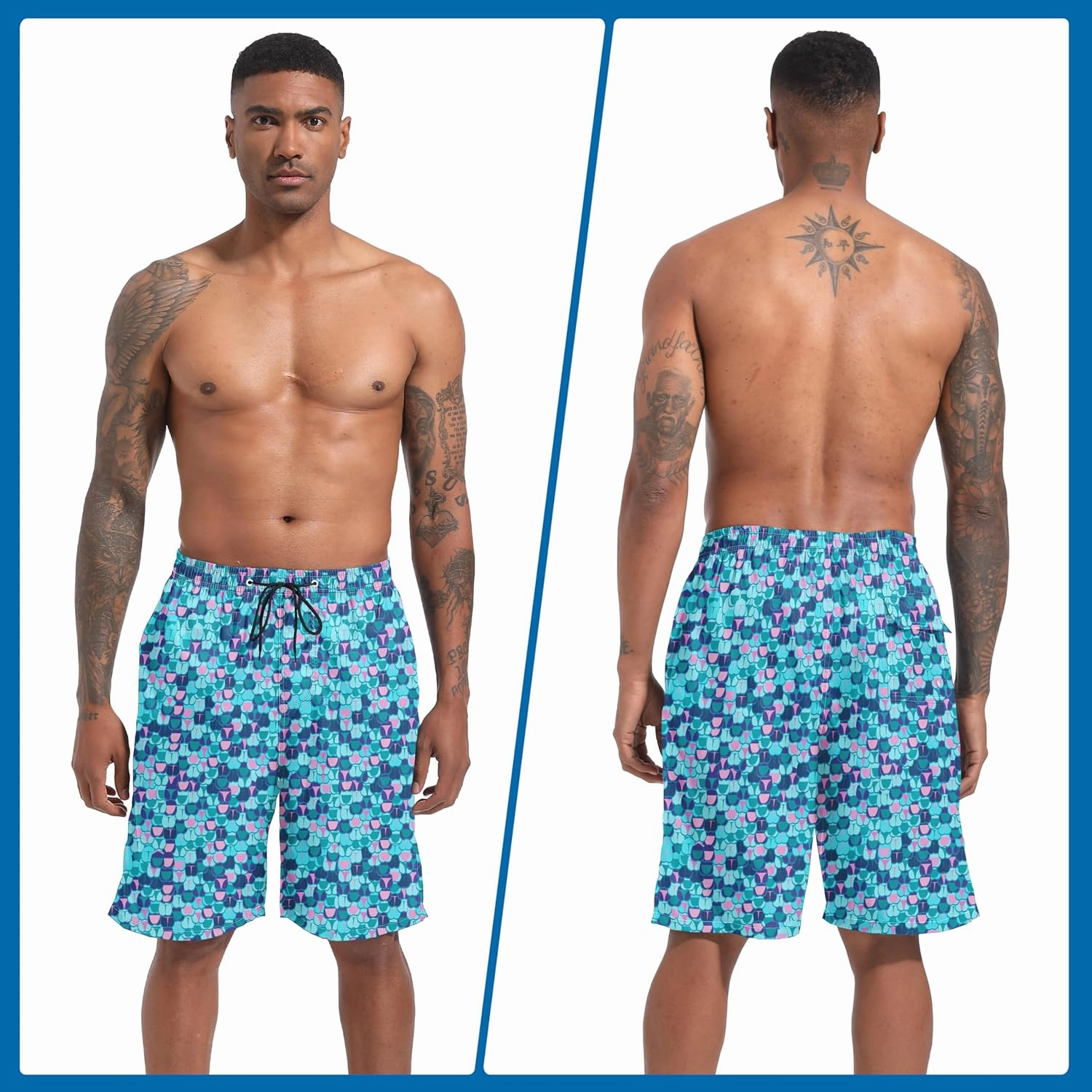 Mens Swim Trunks with Compression Liner 9" Stretch Board Shorts 2 in 1 Quick Dry Swimsuits Bathing Suits