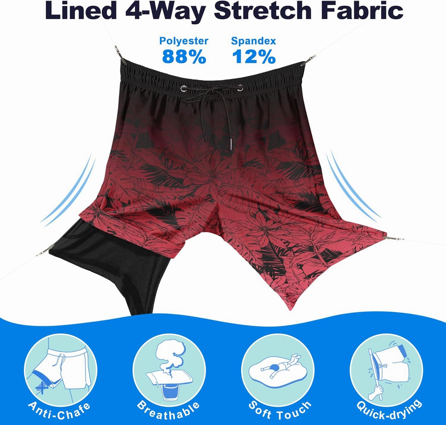 Mens Swim Trunks with Compression Liner 9" Stretch Board Shorts 2 in 1 Quick Dry Swimwear Bathing Suits