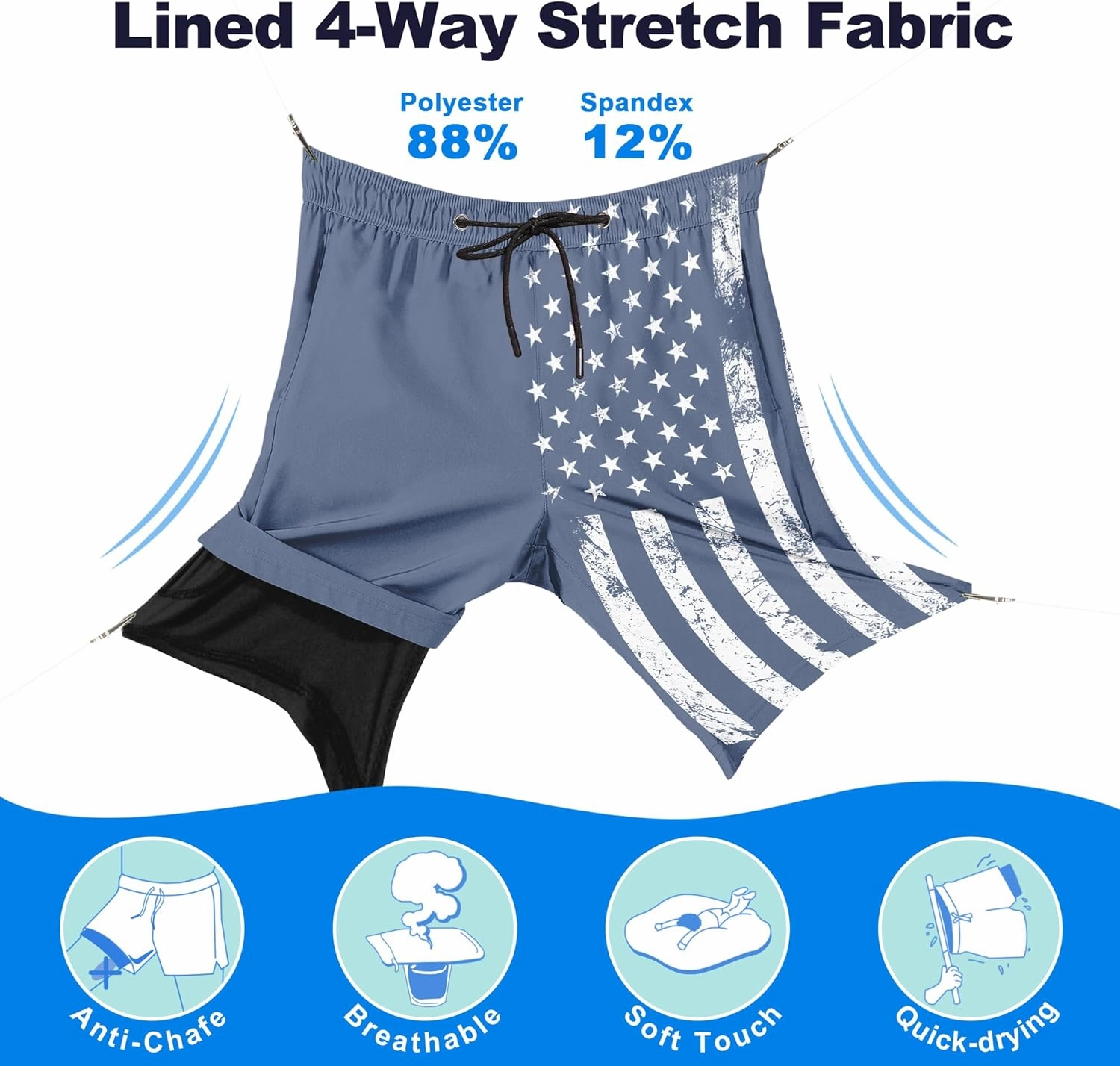Mens Swim Trunks with Compression Liner 9" Stretch Board Shorts 2 in 1 Quick Dry Swimwear Bathing Suits