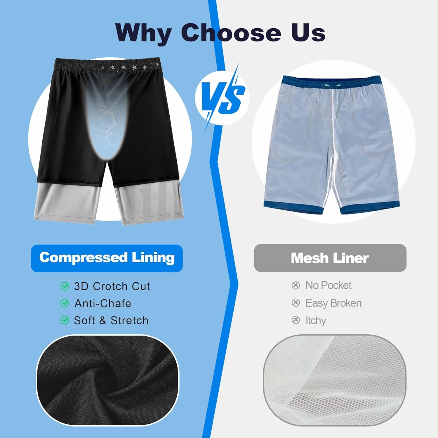 Mens Swim Trunks with Compression Liner 9" Stretch Board Shorts 2 in 1 Quick Dry Swimwear Bathing Suits