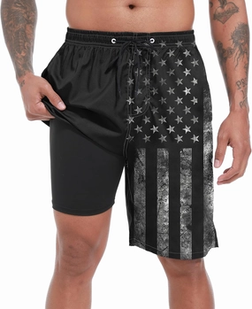 Mens Swim Trunks with Compression Liner 9" Stretch Board Shorts 2 in 1 Quick Dry Swimwear Bathing Suits