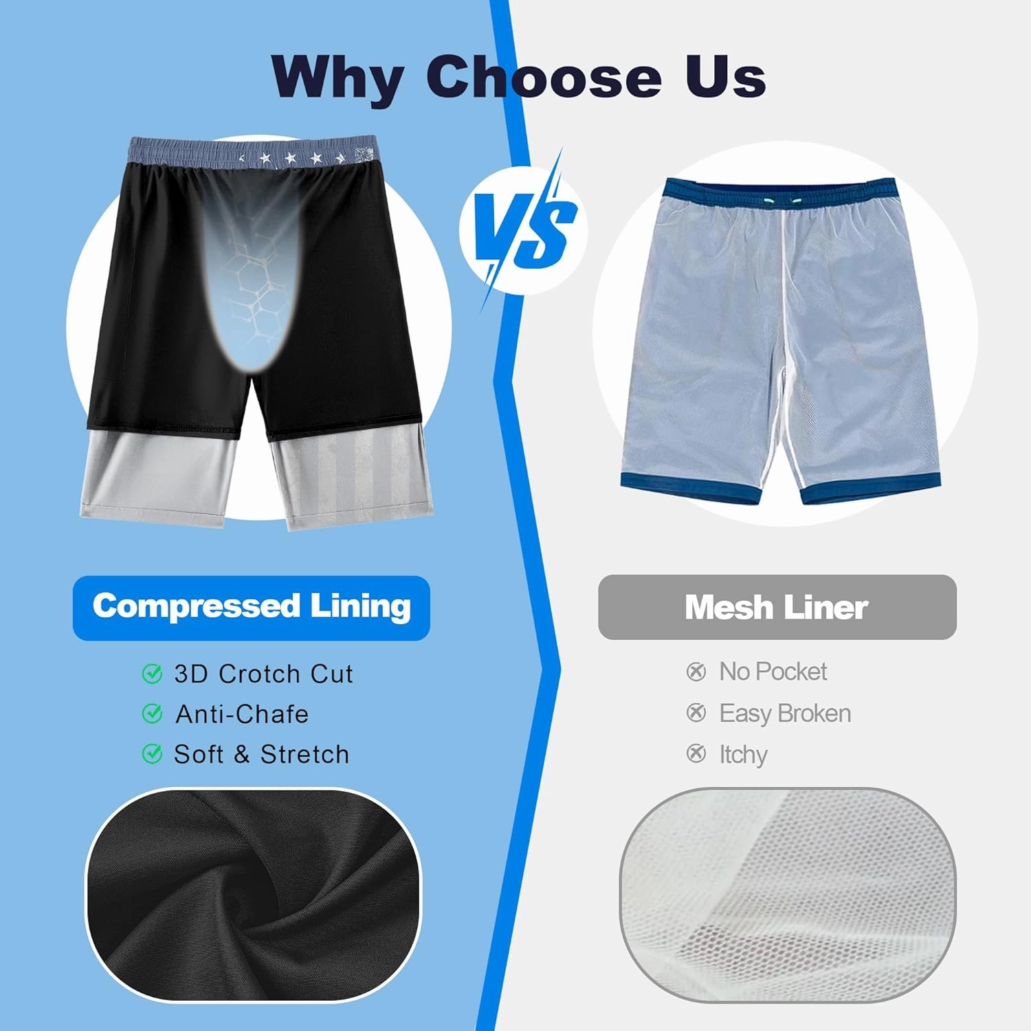 Mens Swim Trunks with Compression Liner 9" Stretch Board Shorts 2 in 1 Quick Dry Swimwear Bathing Suits