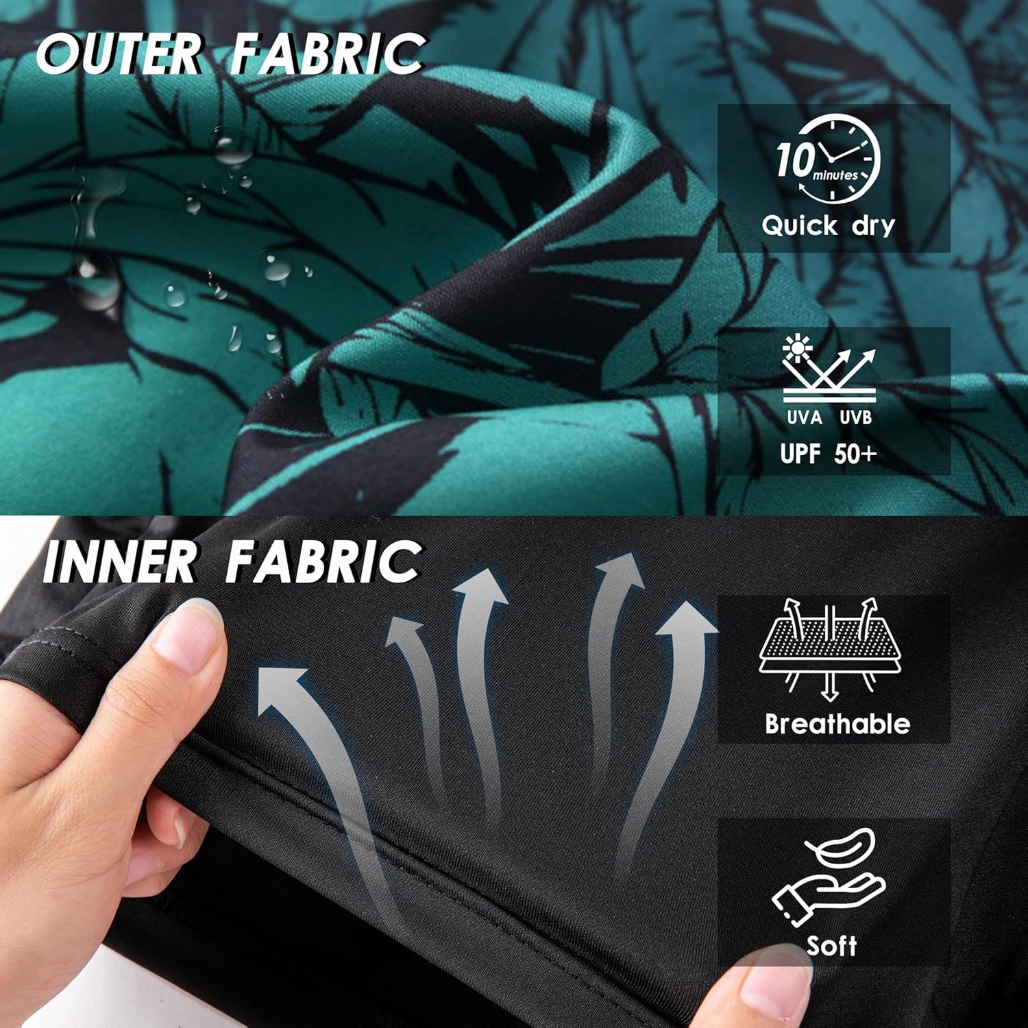 Mens Swim Trunks with Compression Liner 9" Stretch Board Shorts 2 in 1 Quick Dry Swimwear Bathing Suits