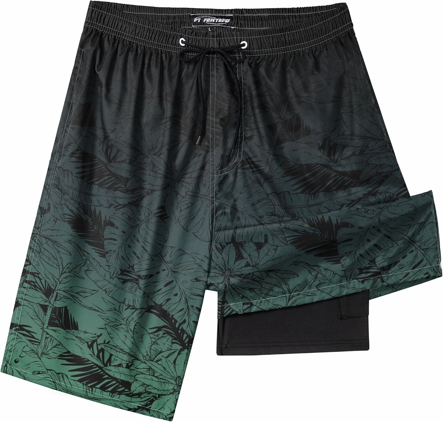 Mens Swim Trunks with Compression Liner 9" Stretch Board Shorts 2 in 1 Quick Dry Swimwear Bathing Suits