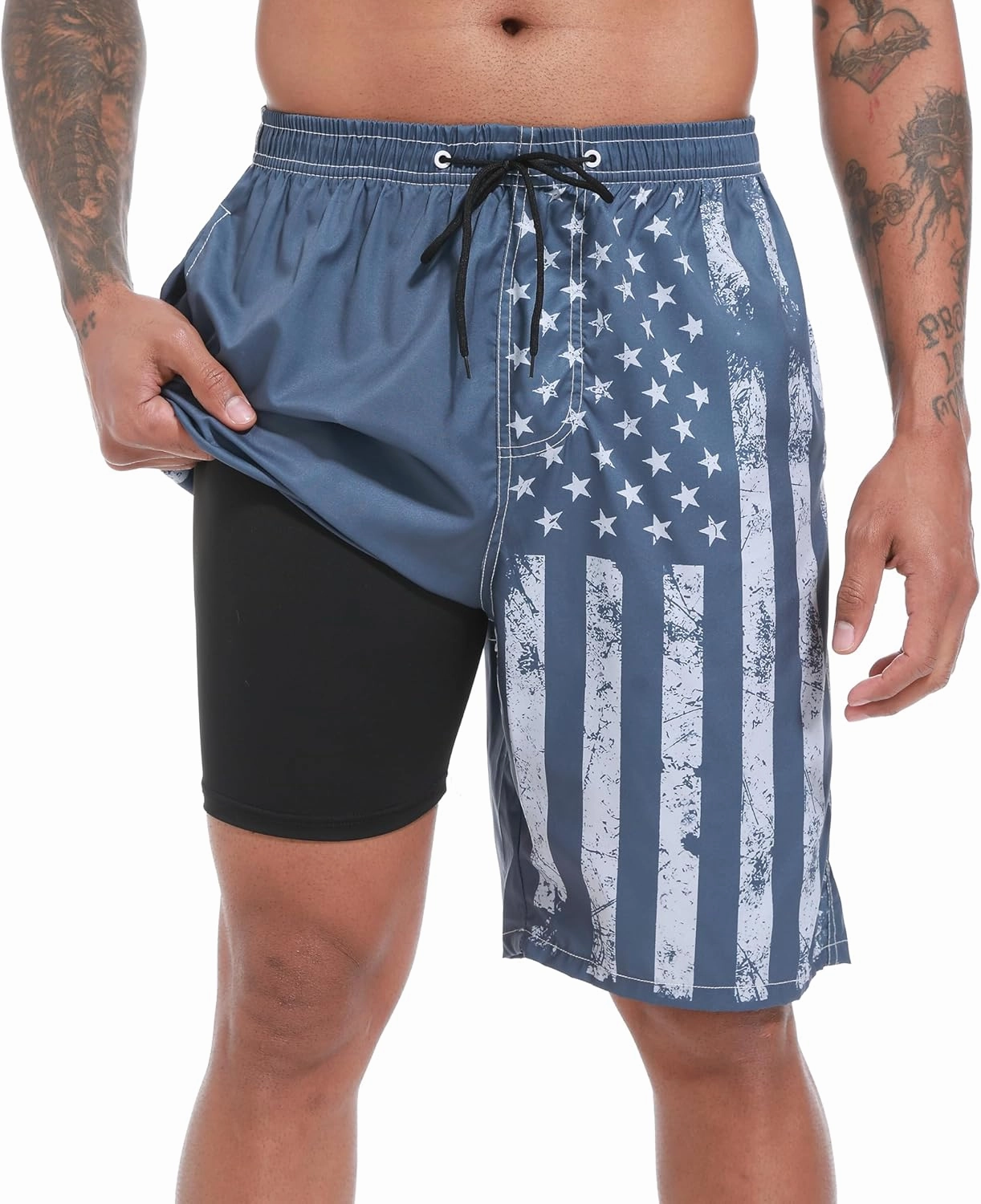 Mens Swim Trunks with Compression Liner 9" Stretch Board Shorts 2 in 1 Quick Dry Swimwear Bathing Suits