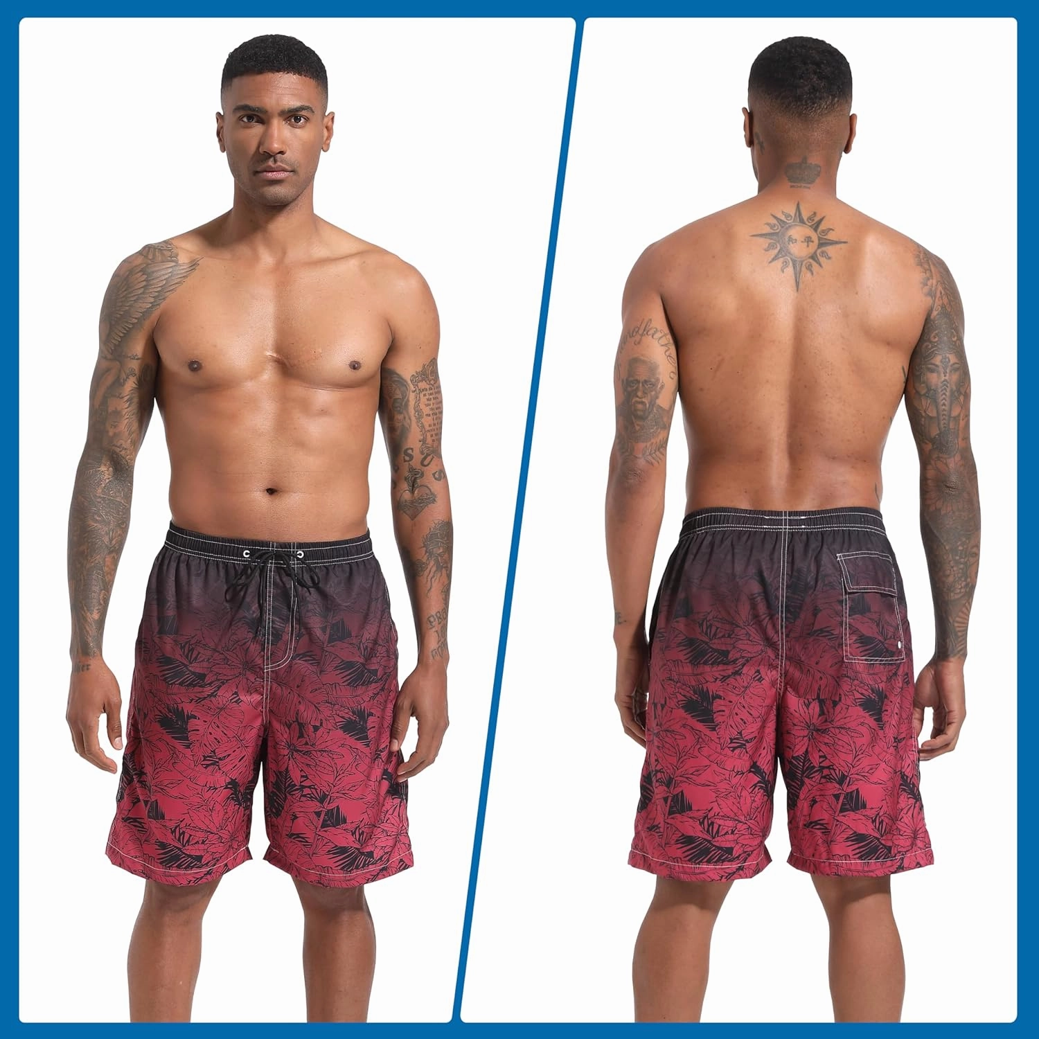 Mens Swim Trunks with Compression Liner 9" Stretch Board Shorts 2 in 1 Quick Dry Swimwear Bathing Suits