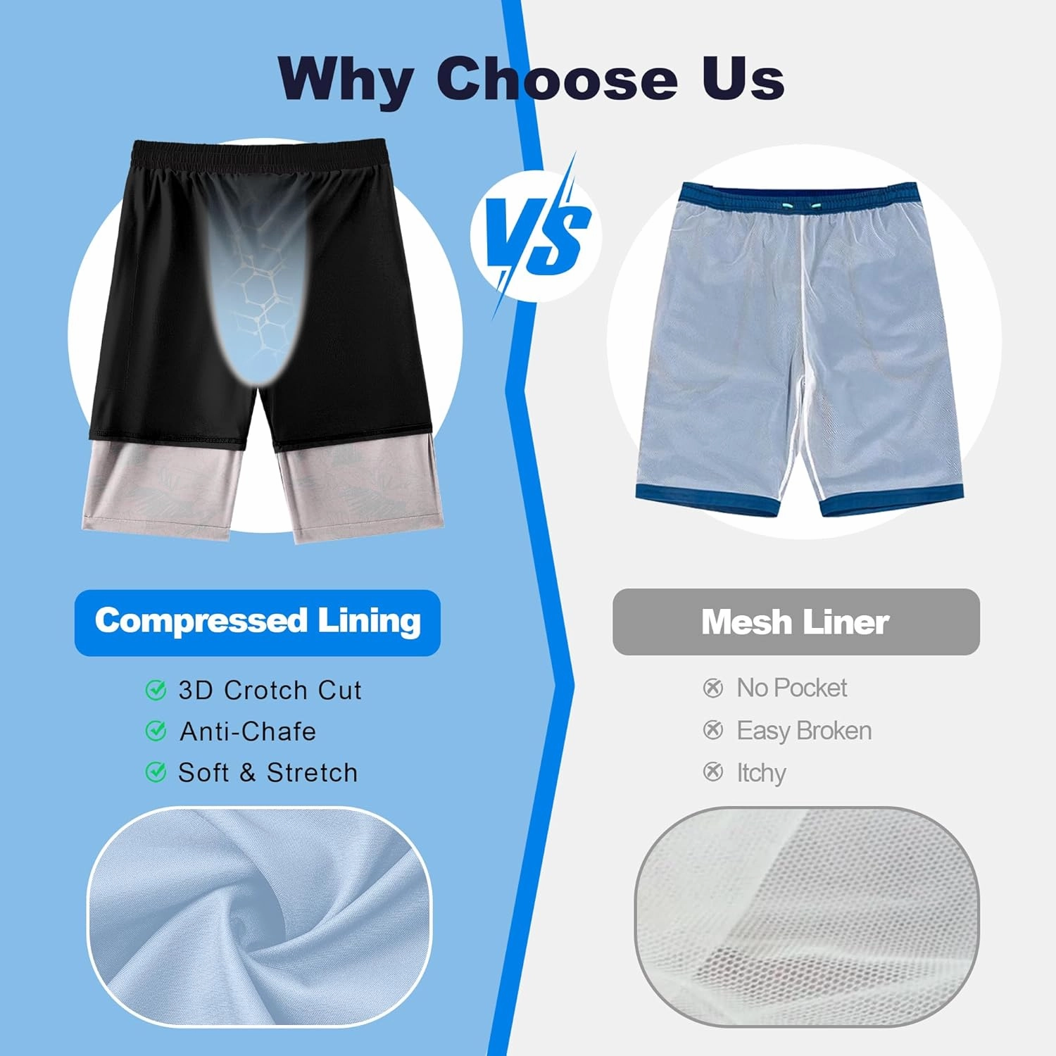 Mens Swim Trunks with Compression Liner 9" Stretch Board Shorts 2 in 1 Quick Dry Swimwear Bathing Suits