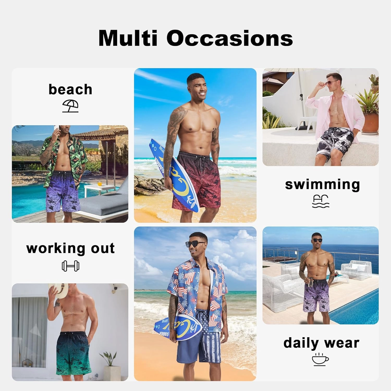 Mens Swim Trunks with Compression Liner 9" Stretch Board Shorts 2 in 1 Quick Dry Swimwear Bathing Suits