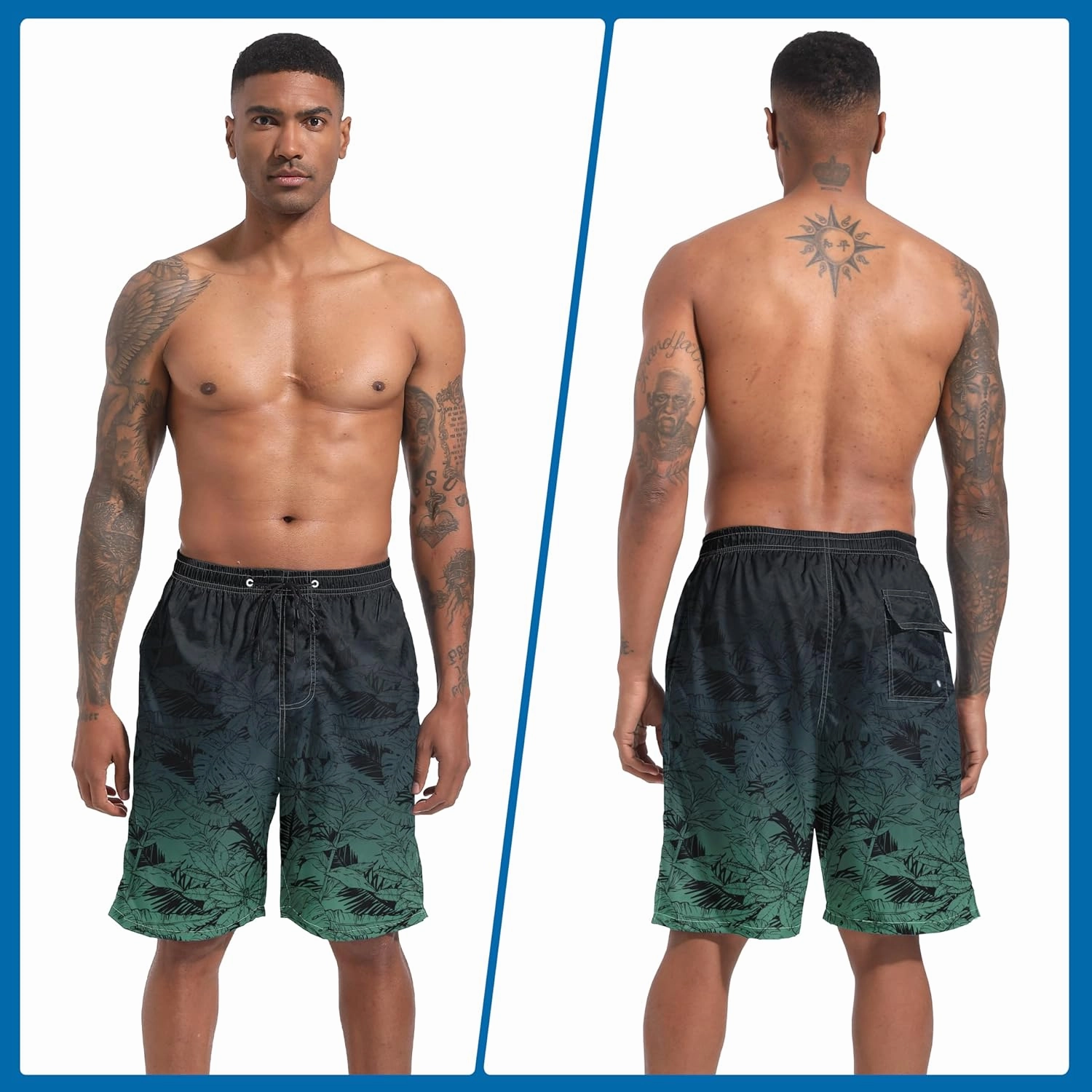 Mens Swim Trunks with Compression Liner 9" Stretch Board Shorts 2 in 1 Quick Dry Swimwear Bathing Suits