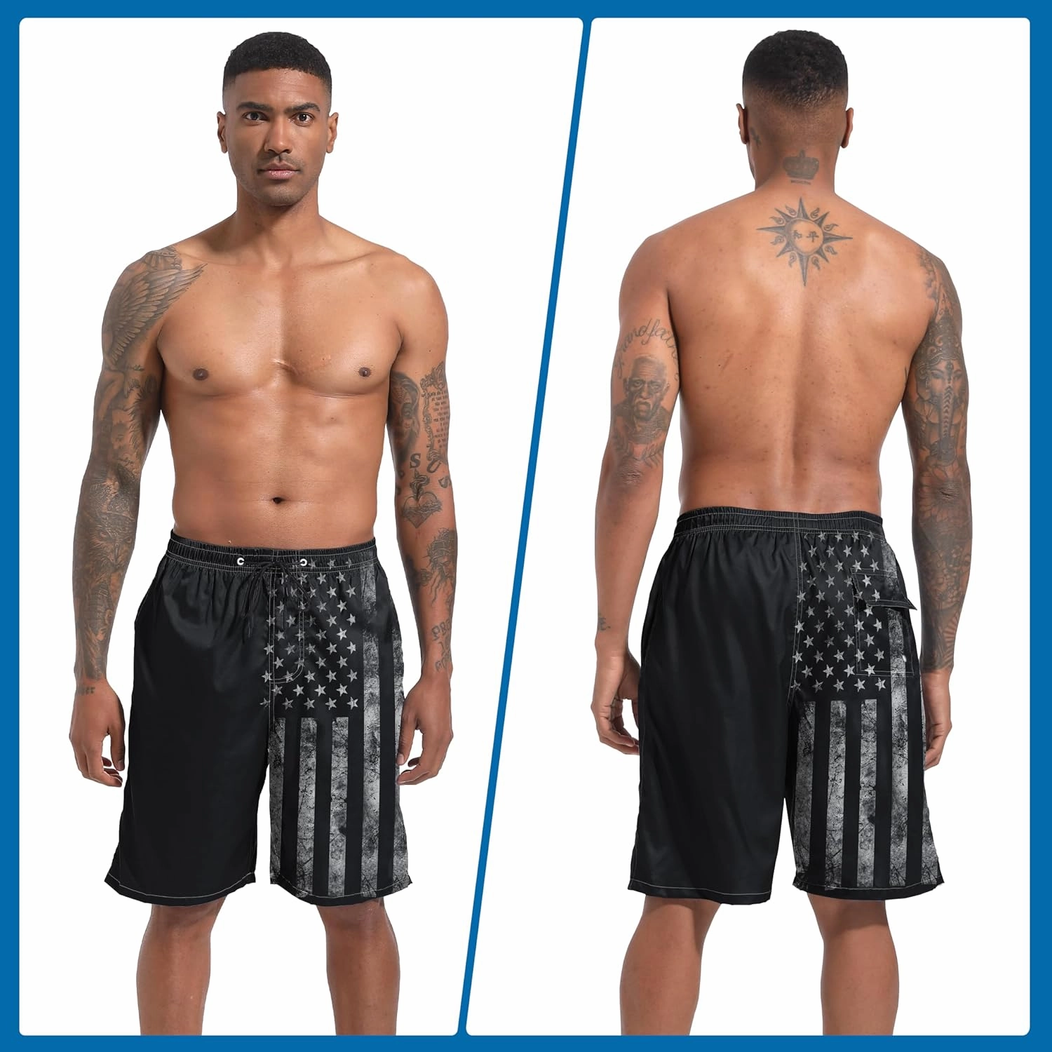 Mens Swim Trunks with Compression Liner 9" Stretch Board Shorts 2 in 1 Quick Dry Swimwear Bathing Suits